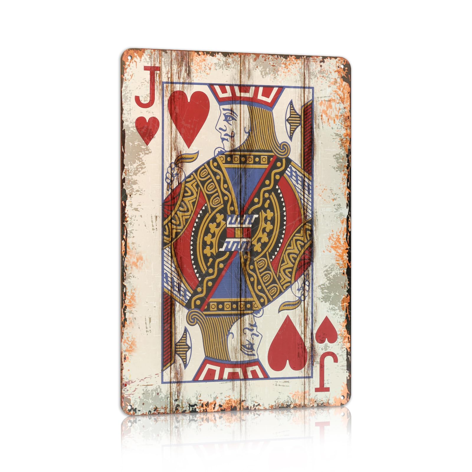 Vintage Poker Metal Sign Red Joker Tin Sign Playing Card Wall Sign Man Cave Home Wall Decor 12 x 8 Inch