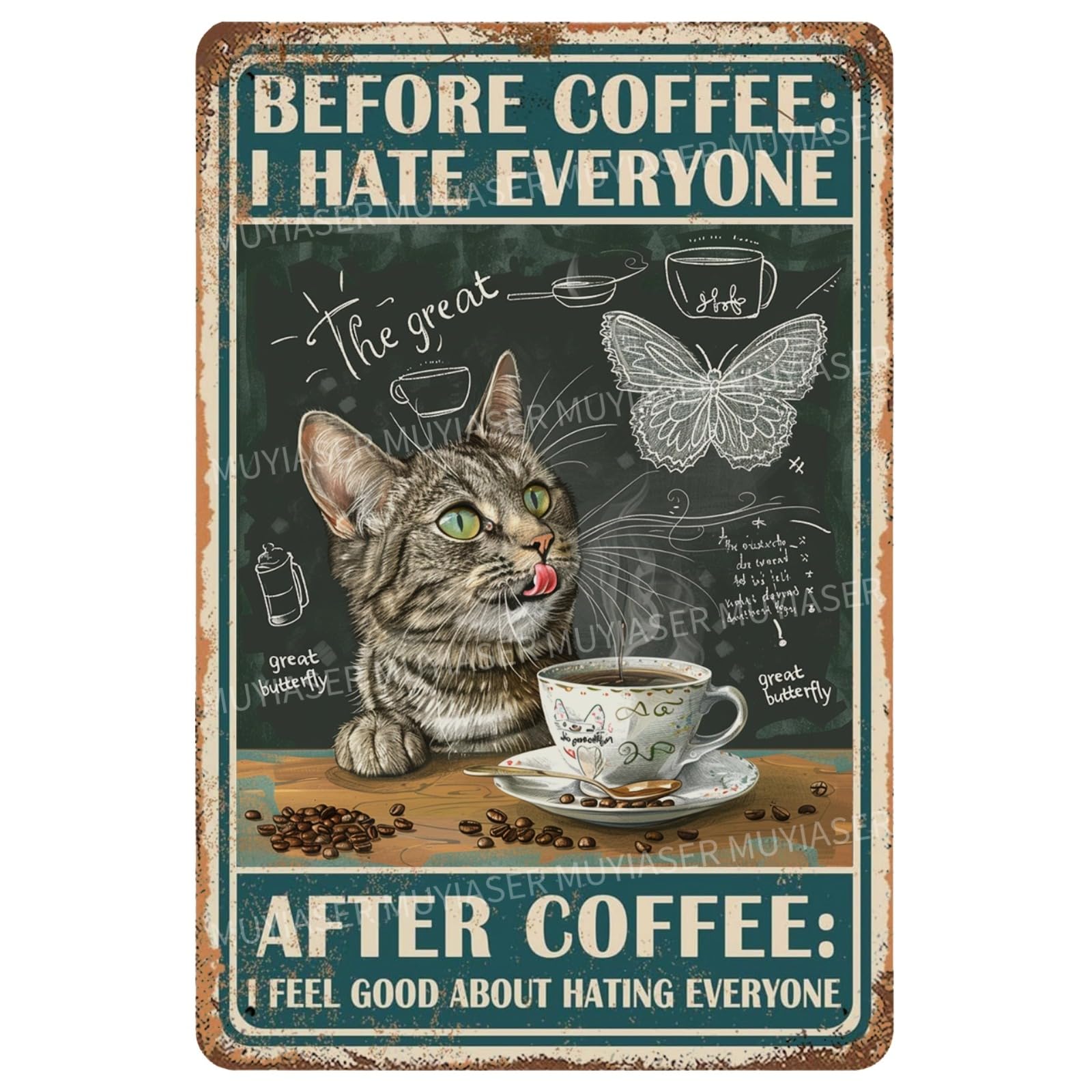 Metal Sign Easily Distracted By Cats & Garden Vintage Retro Aluminum Tin Sign for Garden, Kitchen, Office, Home, Bar, Cafe Decor 8x12 Inch