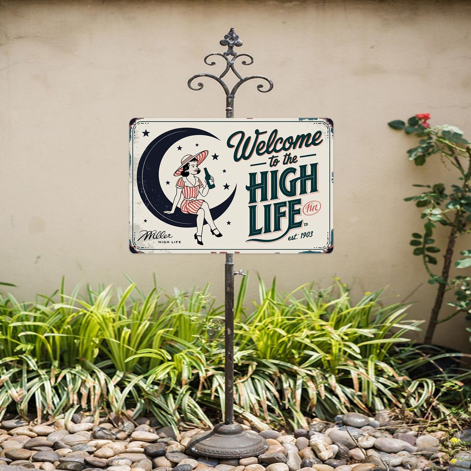 Vintage Miller High Life Girl Pin Up Metal Sign Retro Bar Decor Tin Sign Suitable for home bar, man cave, pub decoration 8 x 12, easy to hang