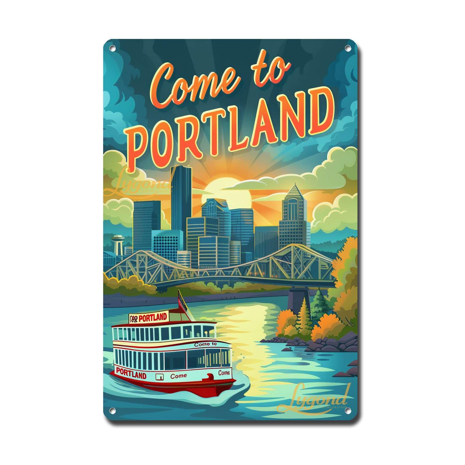 Lygond Metal Sign Tin Sign Vintage Wall Art Come to Chicago Travel Greenhouse Decor for Gift 8×12 Inches