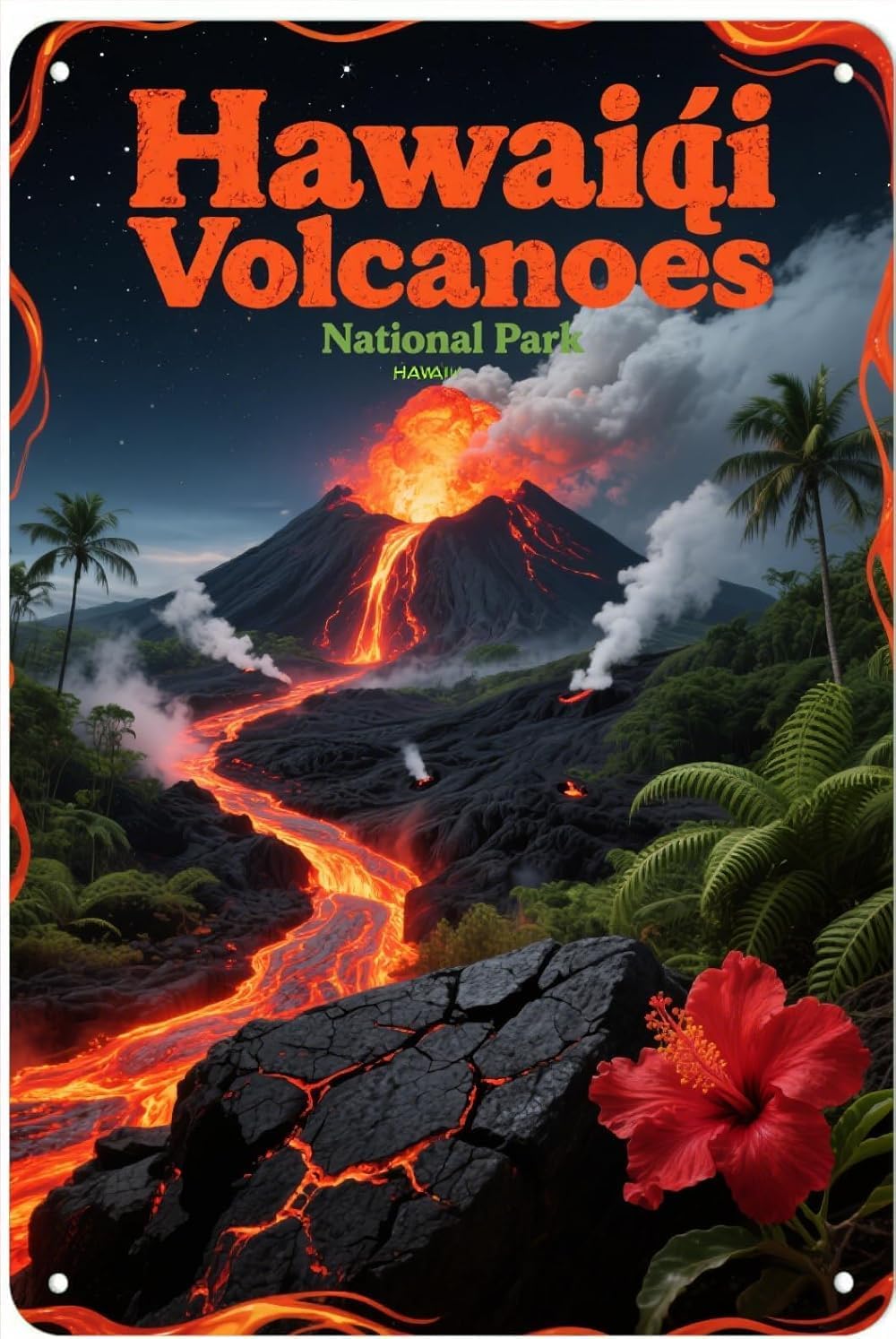 Hawaiʻi Volcanoes National Park Vintage Metal Sign Funny Tin Sign Retro Wall Decor for Home, Bar, Kitchen, Garage, Man Cave 112x12 inch