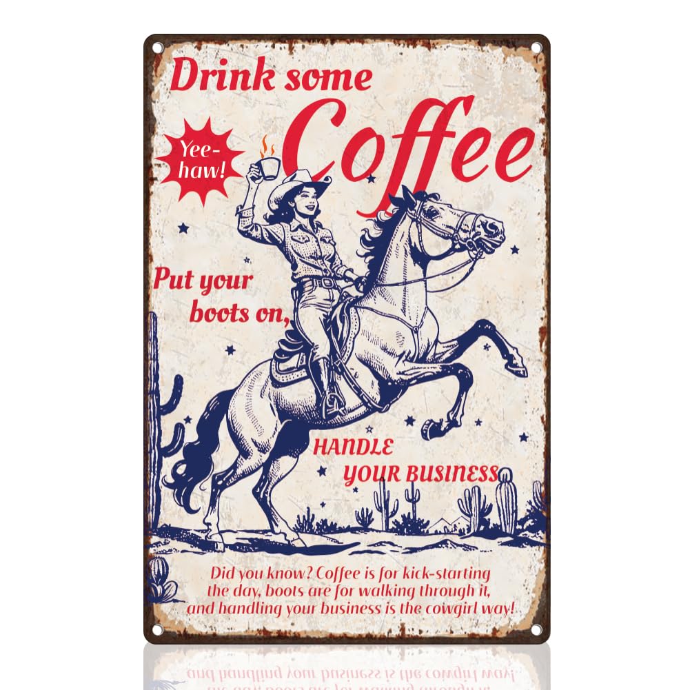 Western Cowgirl Retro Wall Decor Metal Tin Sign 8" x 12" Cowgirl Shoes Vintage Wall Art Poster for Home Coffee Room Clubs Bathroom Decor Gift