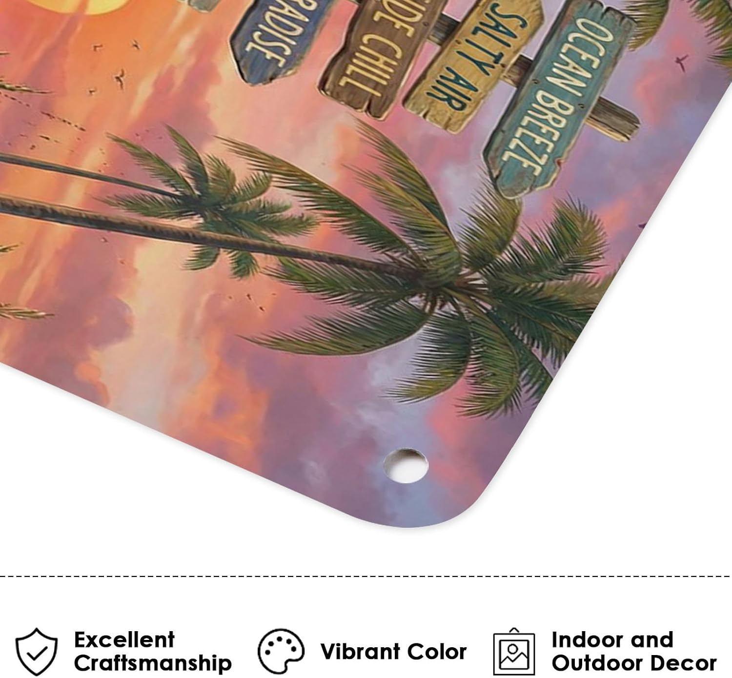 Coastal Beach Tropical Metal Tin Sign Wall Decor, Ocean Sun 8x12 Inch Wall Art for Lake House Coastal Beachy Room Cottage Cabin