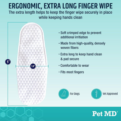 Pet MD Pet Dental Finger Wipes for Dogs - Plaque and Tartar Remover for Dogs to Improve Oral Care - Pet Teeth Cleaning Finger Wipes for Healthy Gums and Fresh Breath - Fresh Apple & Mint, 50ct
