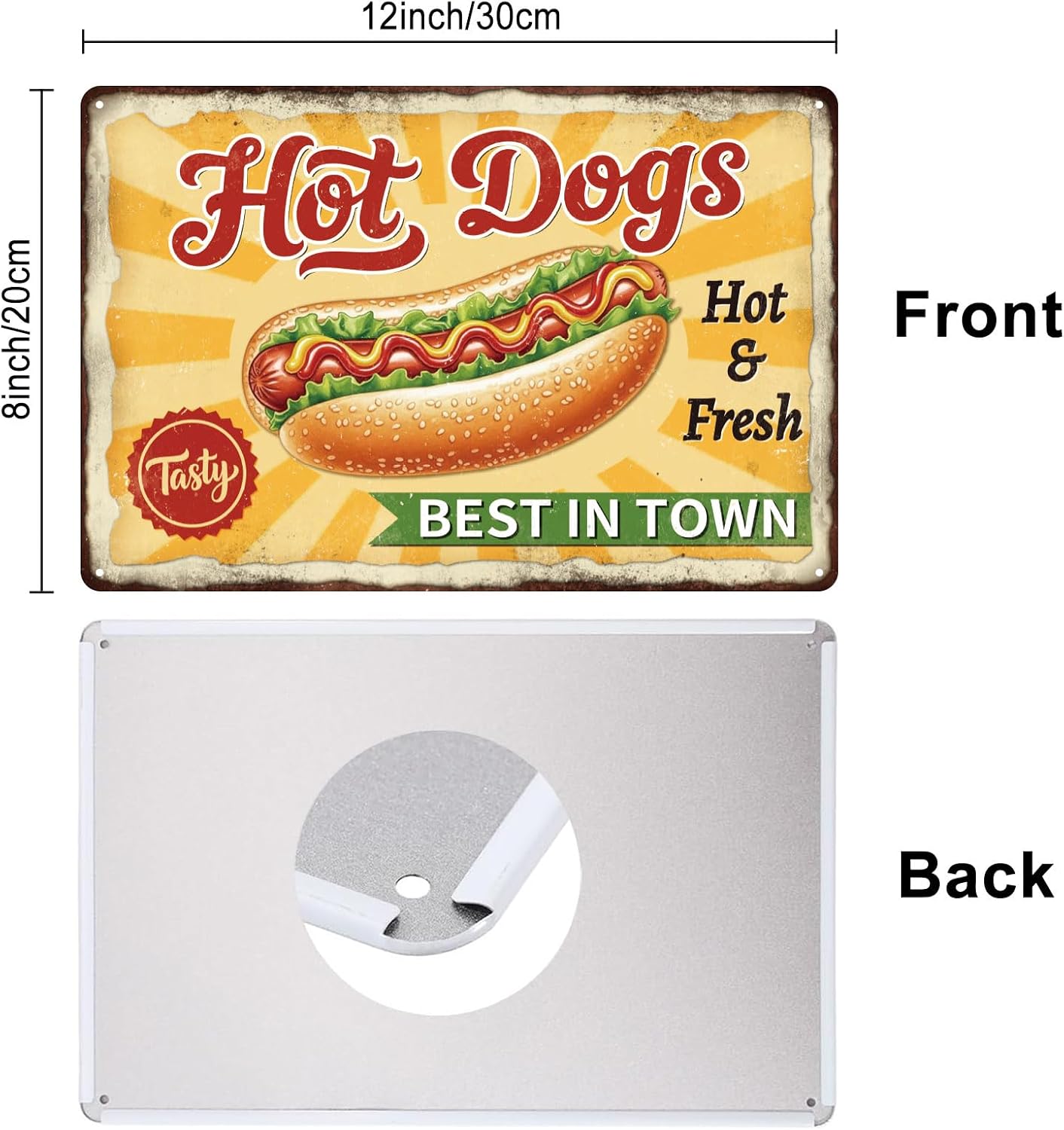 GLOBLELAND Hot Dog Fast Food Metal Tin Sign 8x12inch "Best In Town" Vintage Painting Tin Sign Wall Poster Plaque for Kitchen Breakfast Dining Room Café Brunch Culinary Room