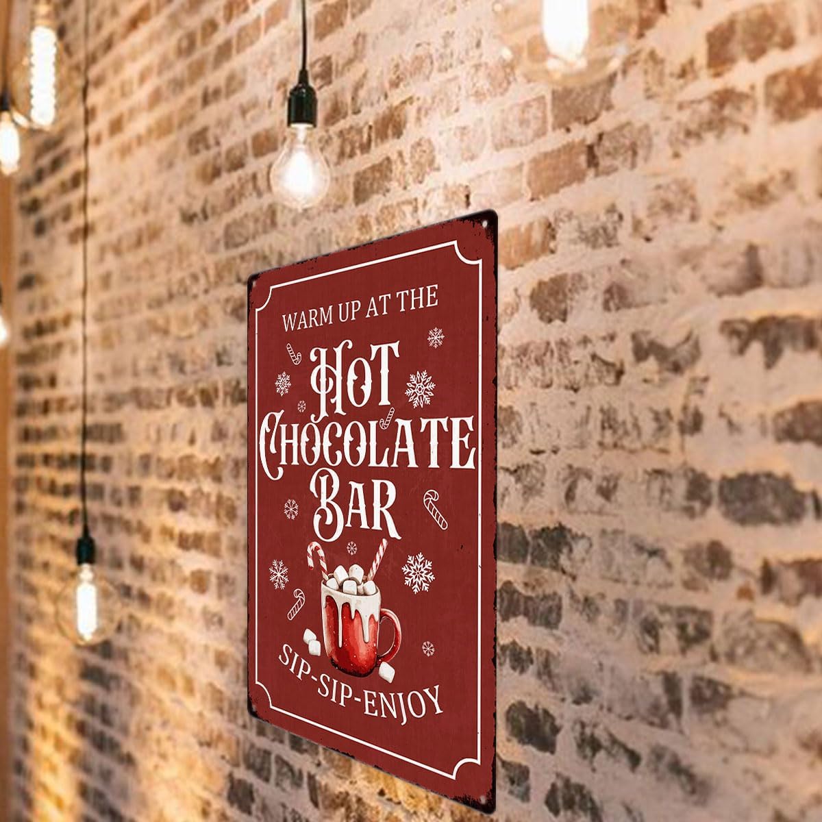 Christmas Metal Signs Red Hot Chocolate Bar Tin Sign Vintage Print Art Poster Ornaments for Home Kitchen Patio Yard Office Cafe Coffee Bar Front Door Porch Wall Decor Xmas Novelty Gift 8X12 Inch