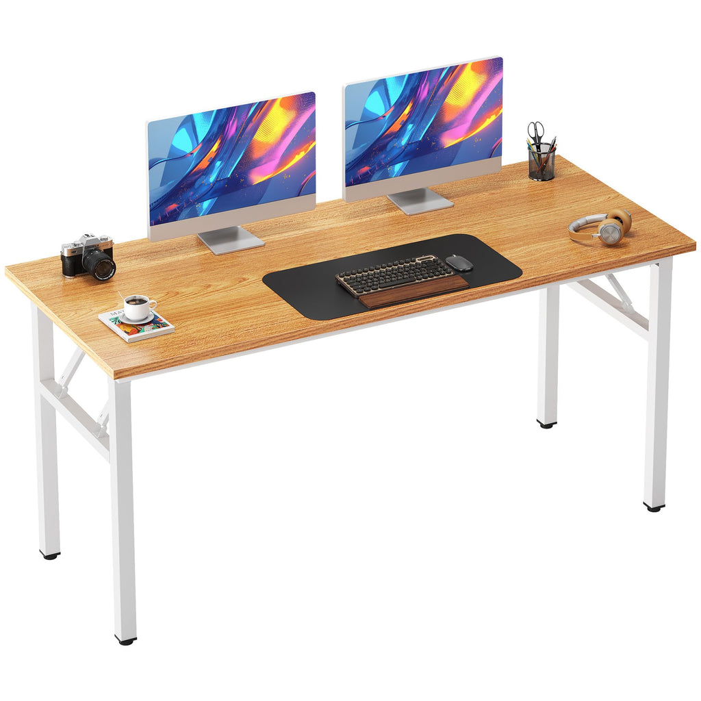 Need Folding Desk, 54 inch Large Computer Desk for Home Office, No Install Needed Study Student Writing Table Desk Workstation, Rustic Brown