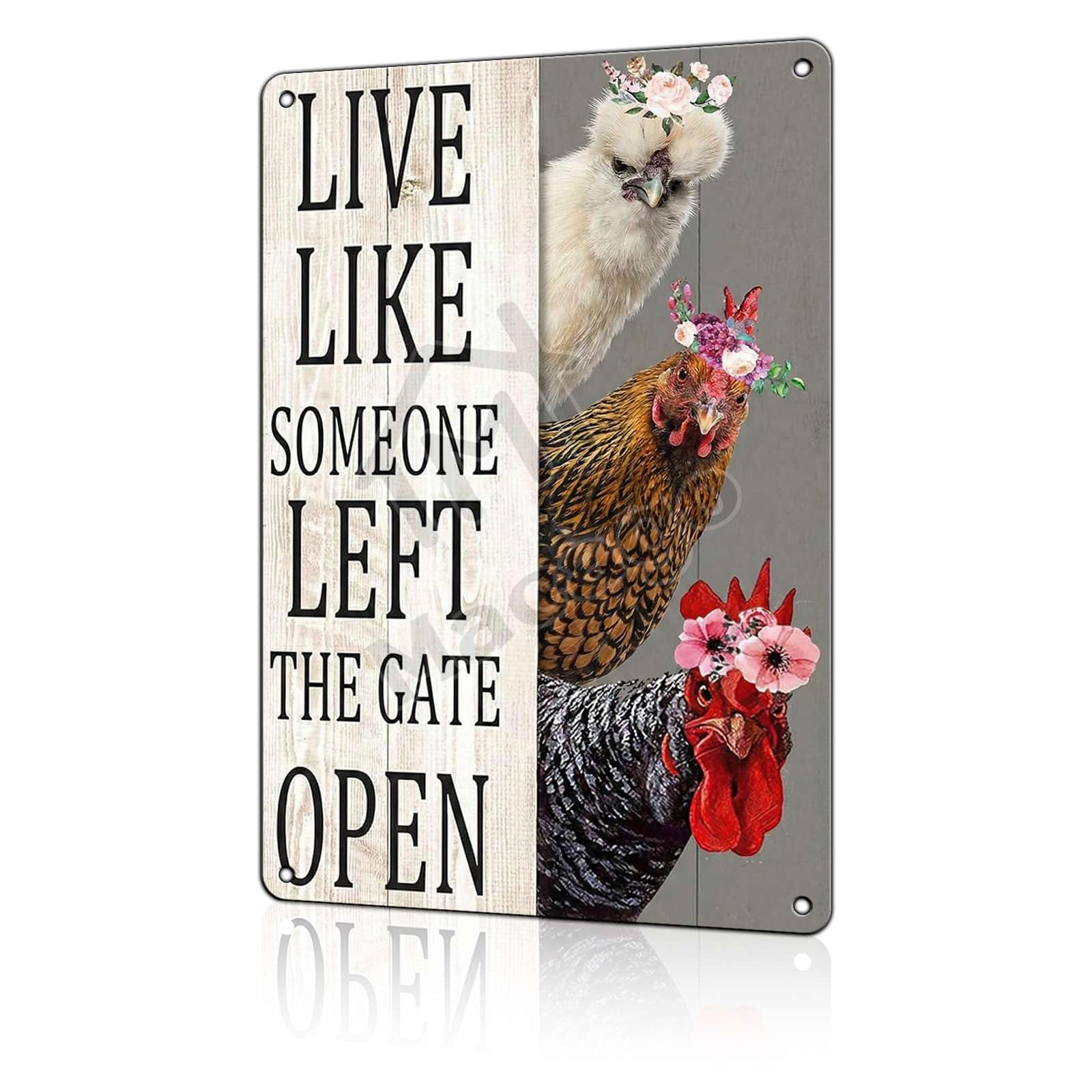 Rise and Shine Chicken Metal Tin Sign - Rustic Farmhouse Kitchen Wall Decor - Cute Rooster & Hen Art Poster for Coffee Bar or Breakfast Nook 8x12 inch