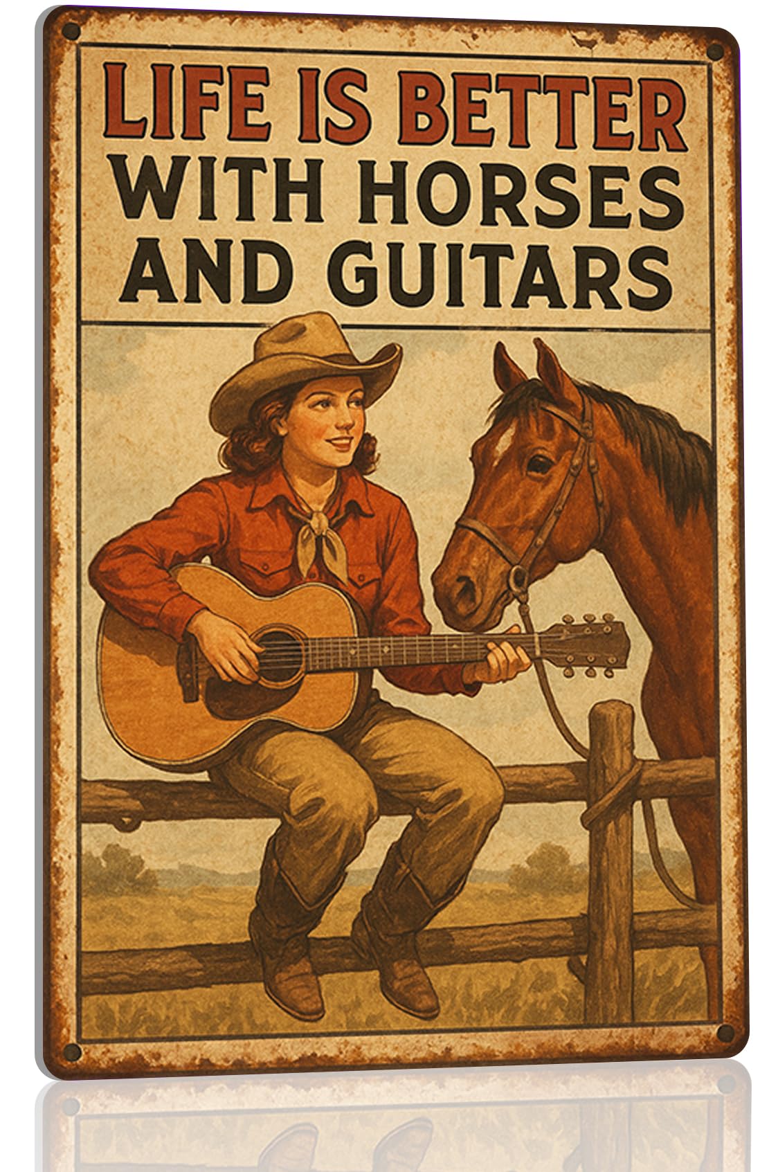 Kizbok Vintage Cowgirl Metal Tin Sign, Rustic Cowgirl Quote Metal Wall Art Prints, Farmhouse Country Life Western Horse Rider Signs Metal Sign for Bar, Garage Man Cave, Home, Southwestern Theme Decorations 8 x 12 Inch