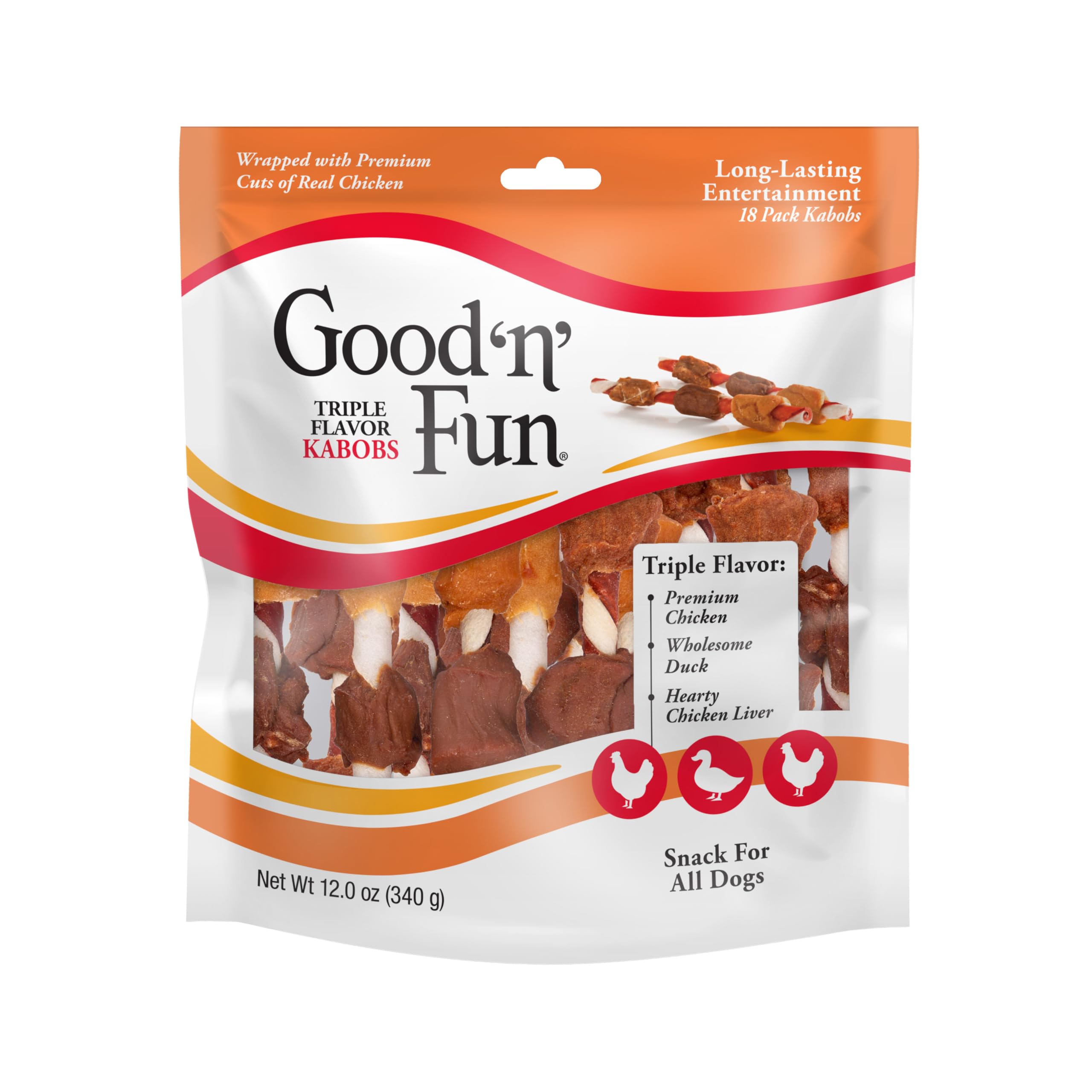 Good 'n' Fun Kabobs Long-Lasting Dog Treat, With Real Proteins, Beef Hide and Premium Chicken, Supports Dental Health, Mental Stimulation, 24 oz