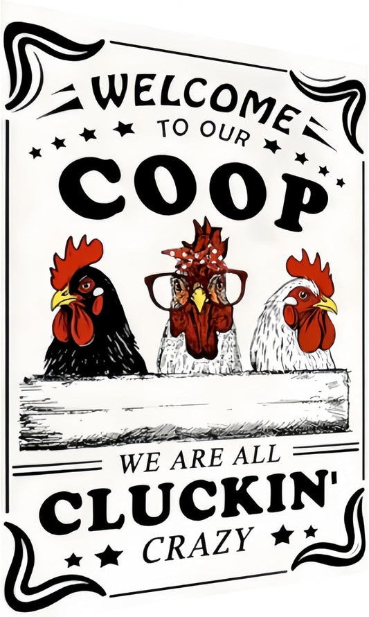 Funny Chicken Sign – Retro Tin Sign for Coop, Farmhouse, or Kitchen Wall, Cute Farm Animal Decor for Chicken Lovers, 12x8 Inch