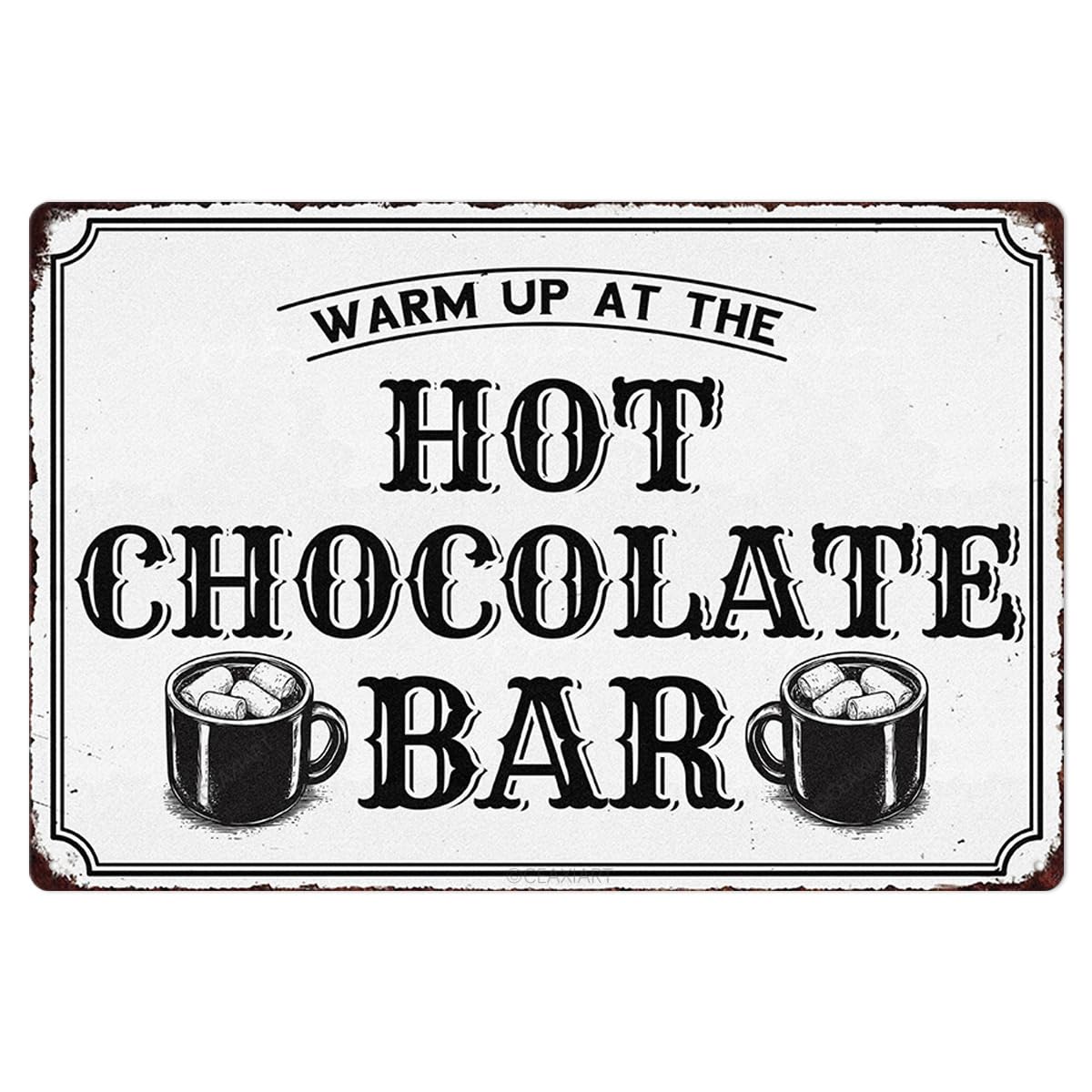Christmas Metal Signs Red Hot Chocolate Bar Tin Sign Vintage Print Art Poster Ornaments for Home Kitchen Patio Yard Office Cafe Coffee Bar Front Door Porch Wall Decor Xmas Novelty Gift 8X12 Inch