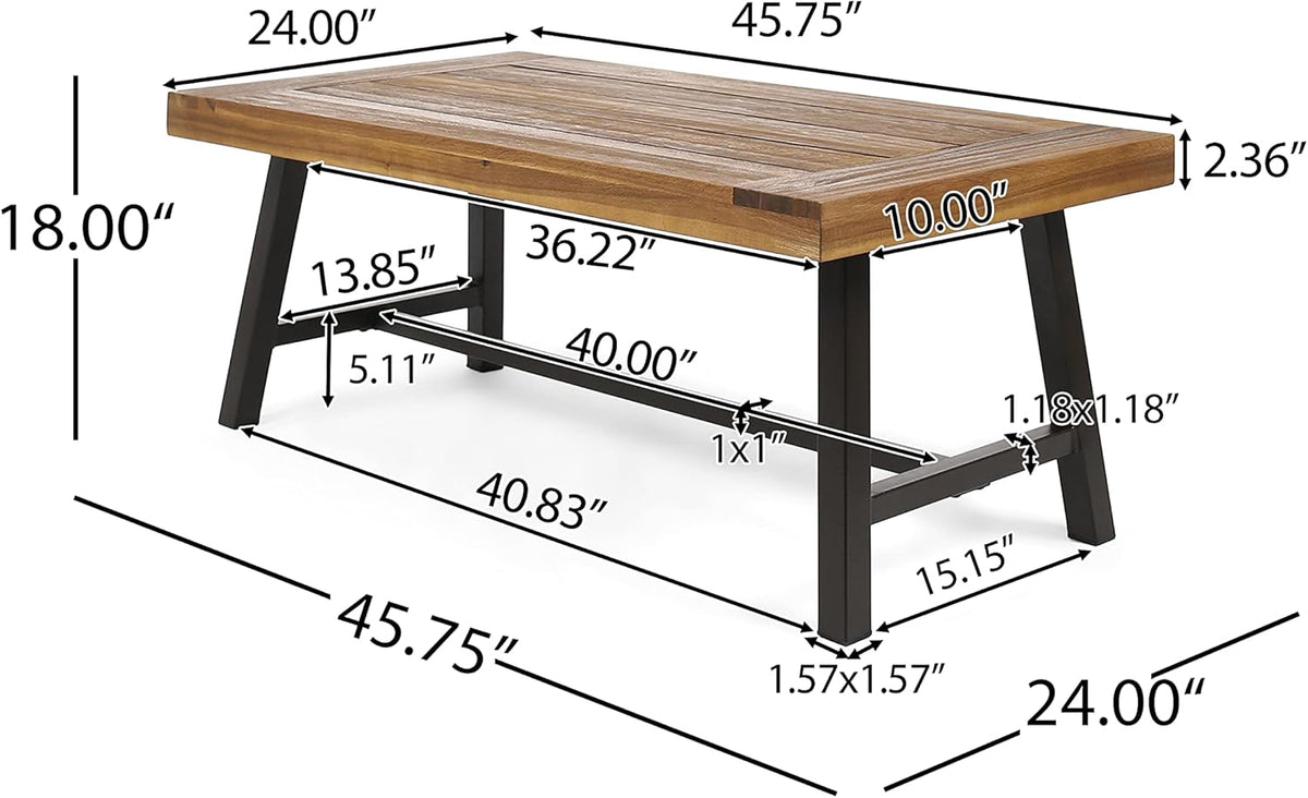Christopher Knight Home Carlisle Outdoor Acacia Wood Coffee Table, Sandblast/Rustic Metal
