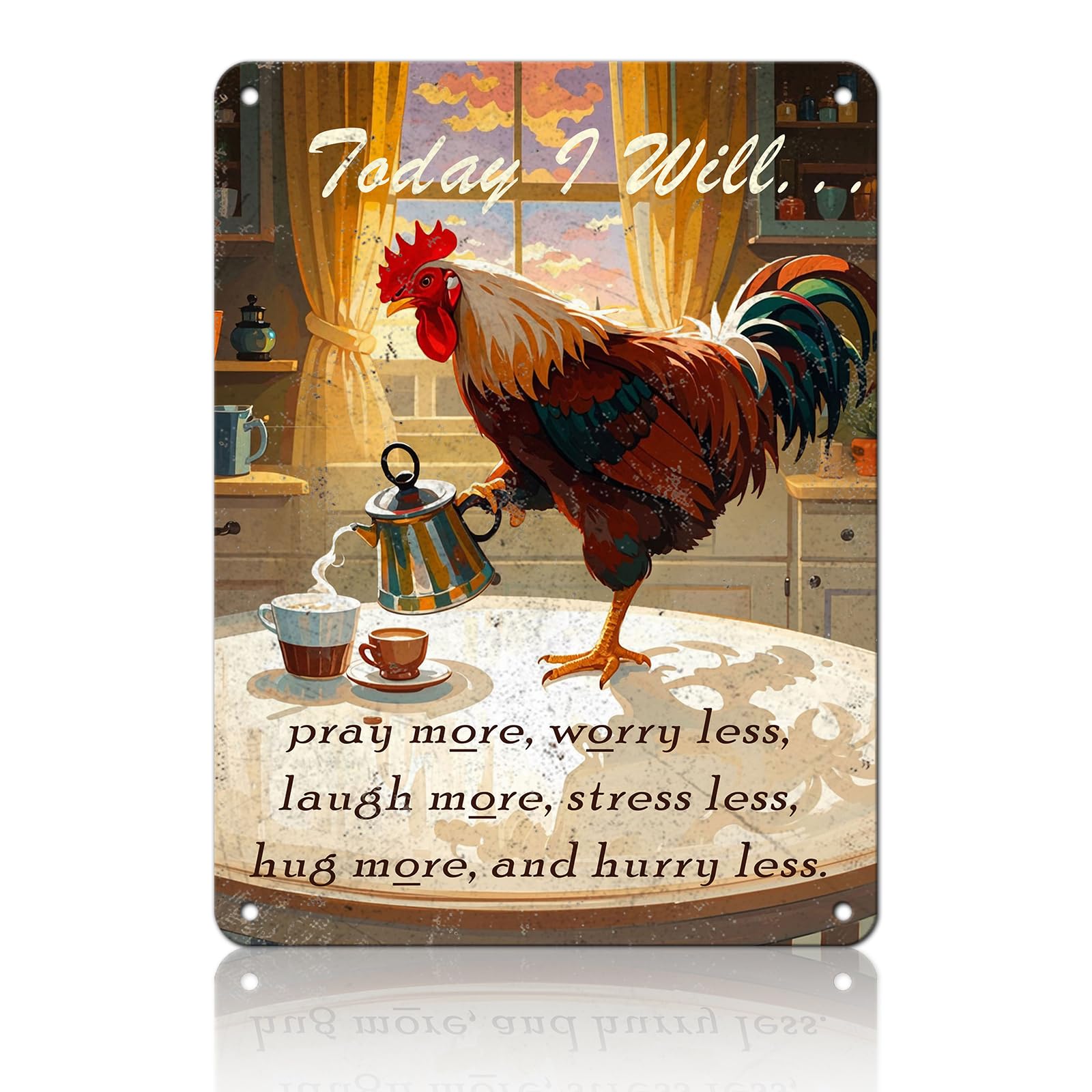 Chicken Metal Signs Rooster Kitchen Wall Decor Today I Will Pry More Worry Less Tin Sign 12x8 Inch Funny Chicken Coop Accessories Rooster Home Farm Yard Garden Decor