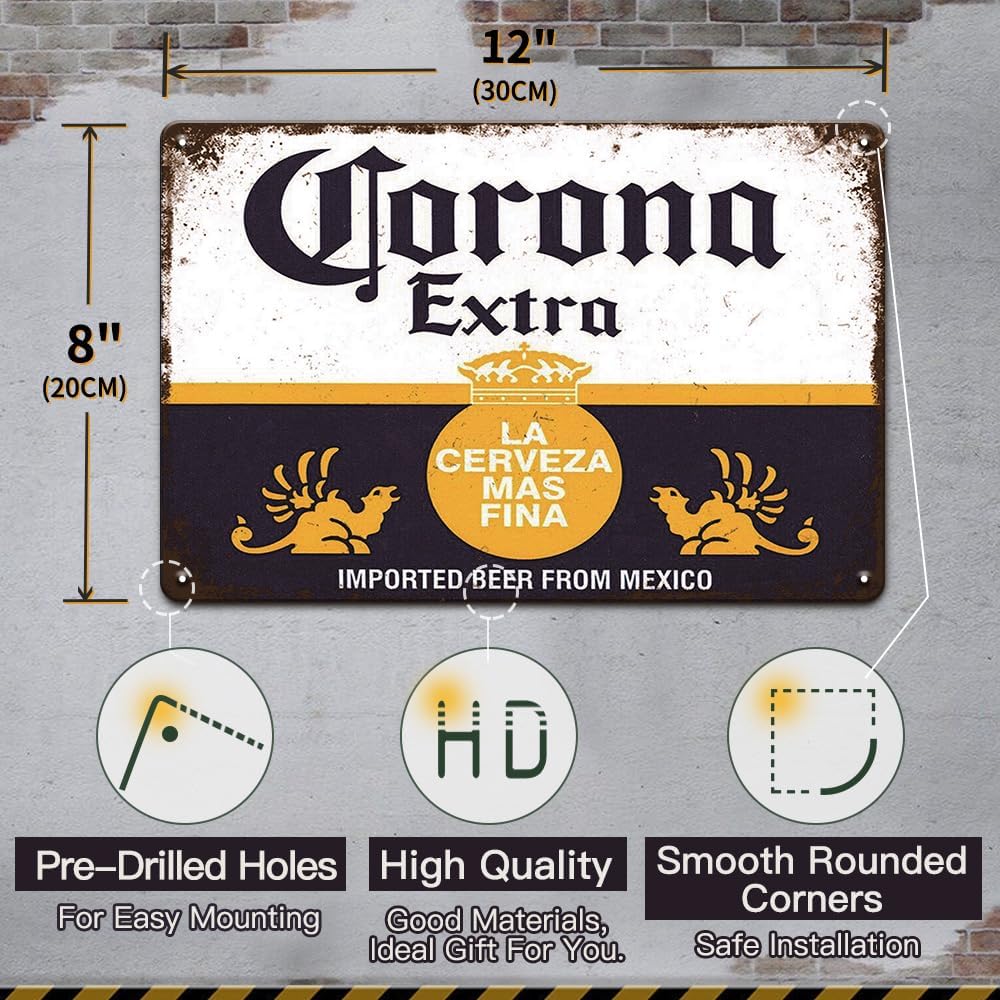 Bar Signs, Beer Signs for Man Cave, Corona Beer Signs Garage Decor Bar Decorations, 8x12 Inches Coors Light Beer Poster Metal Signs Bar Wall Decor Bar Decor for Pub Home House Coffee