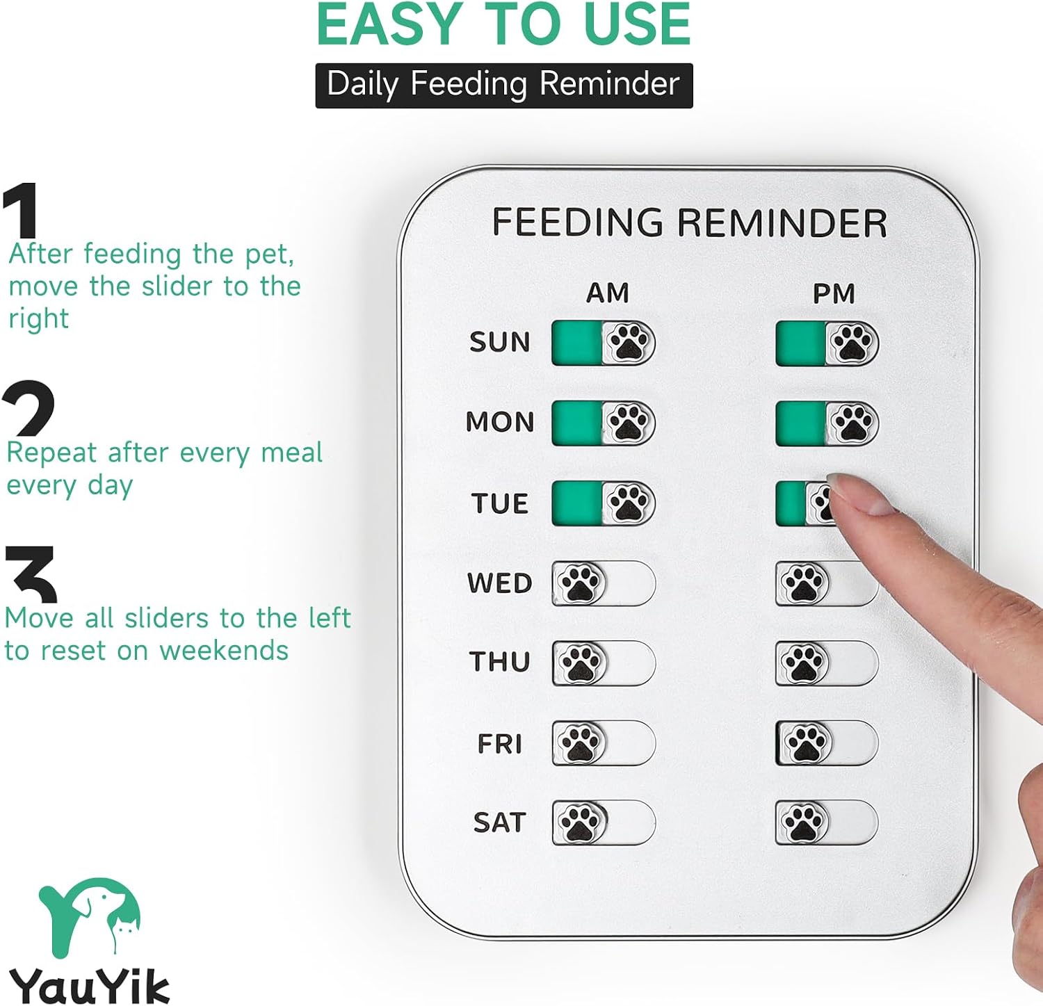 YAUYIK Dog Feeding Reminder, Magnetic OR Double Sided Adhesive Application, AM/PM Daily Chart Signs, Helps You Track Pets Feeding & Medication, Easy to Use on Fridge, Wall, Food Storage Bin (Silver)