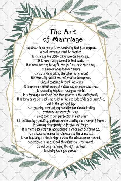 The Art Of Marriage Tin Signs Wall Art Happiness in Marriage Is Not Something That Just Happiness Tin Poster 8x12 inch