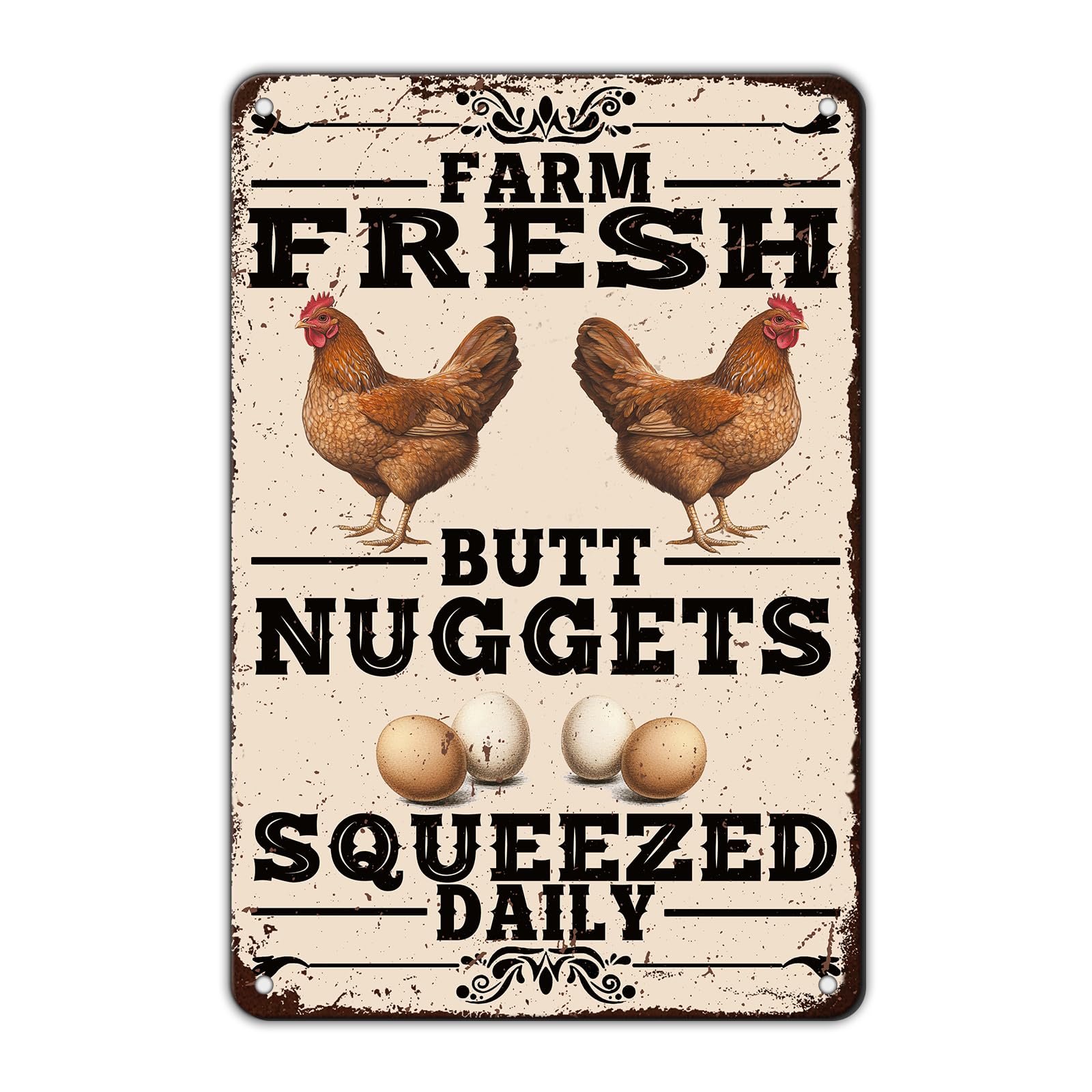 Vintage Fresh Eggs & Chicken Metal Sign Rustic Farm Eggs For Sale Tin Poster Home Kitchen Farmhouse Chicken Wall Decor 12x8 Inch