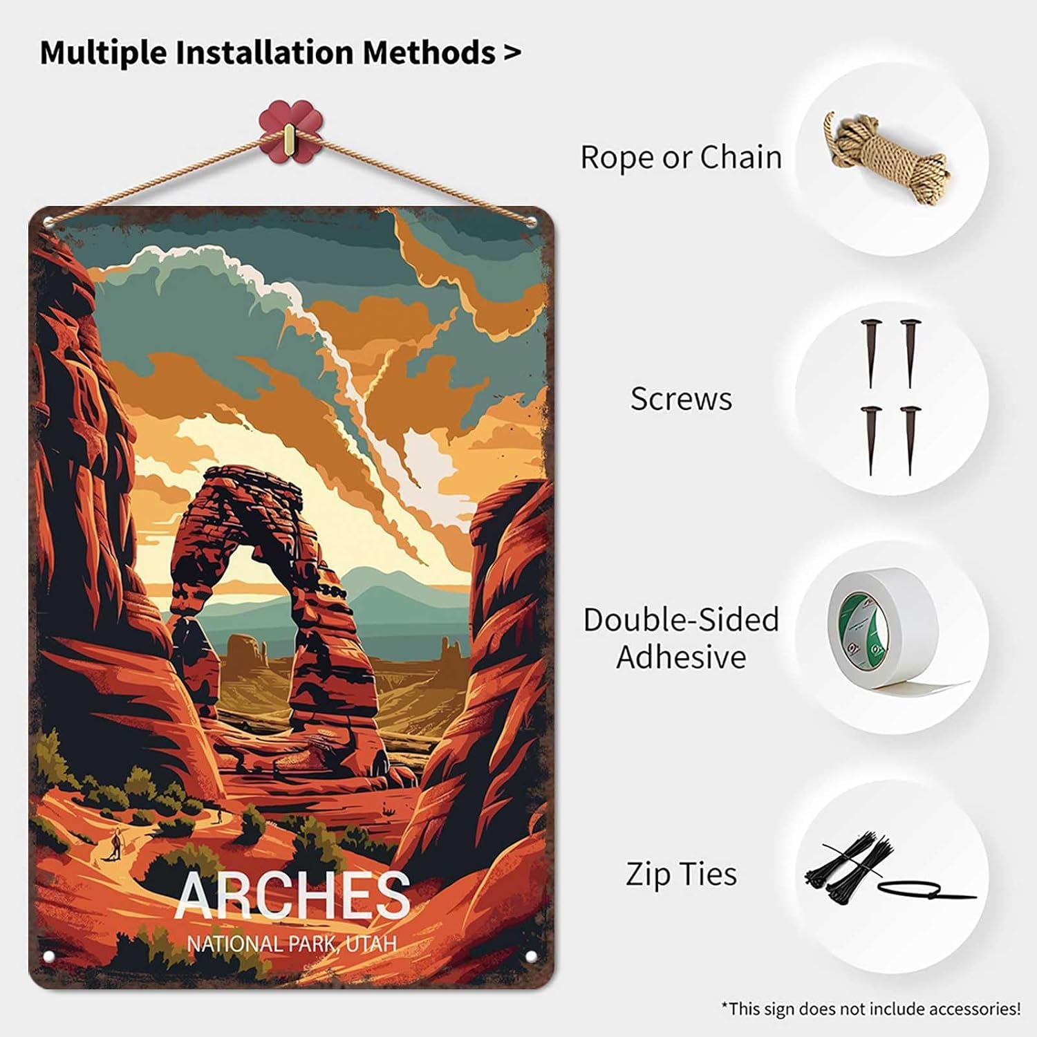 Vintage Metal Tin Sign Arches National Park Poster-Wall Art Decor for Home Room Office Dorm Decor 8X12inch