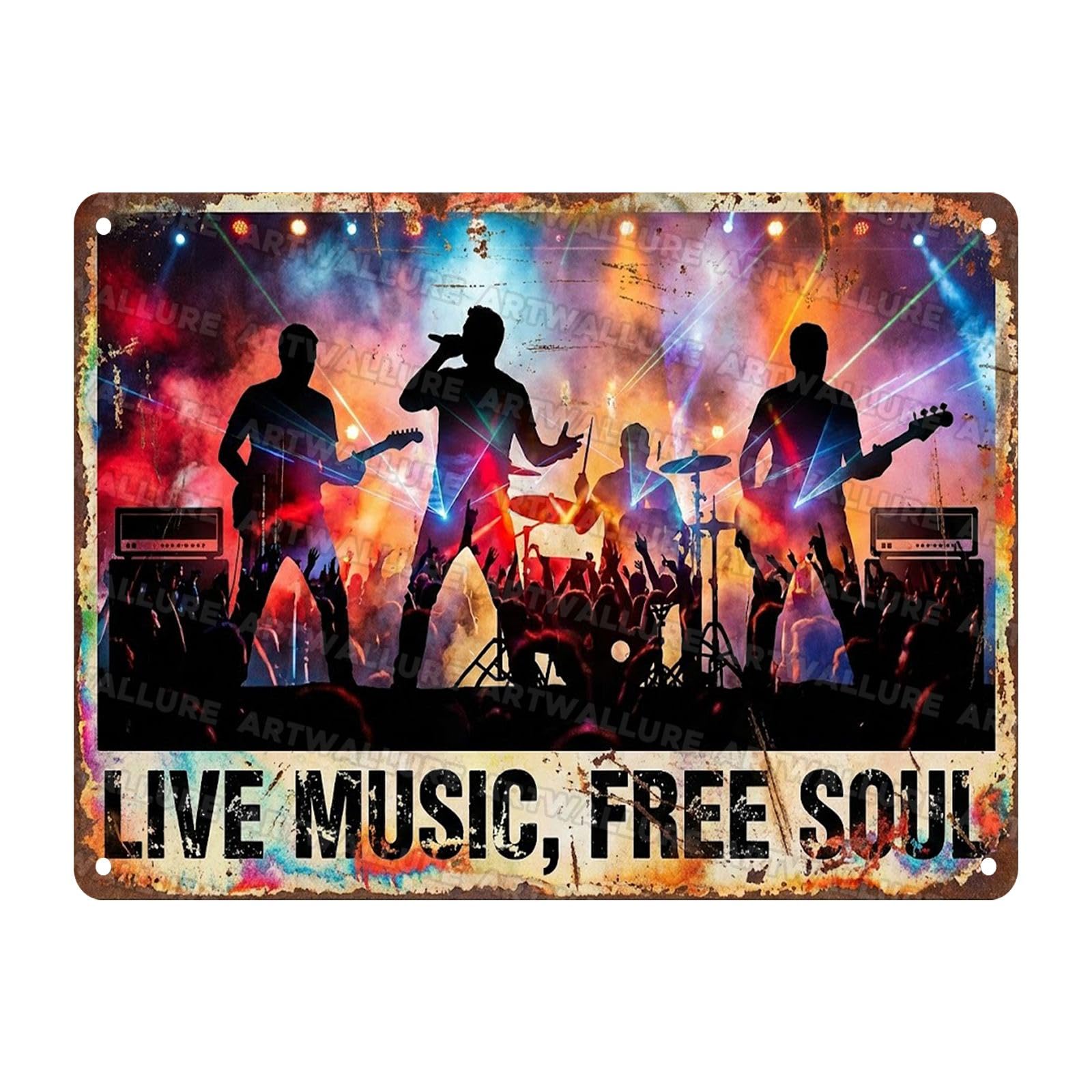 Acoustic Guitar Metal Tin Sign Nature Scenery Music Decor Vintage Wall Art Gift for Guitar Player Camping Lover 8x12Inch
