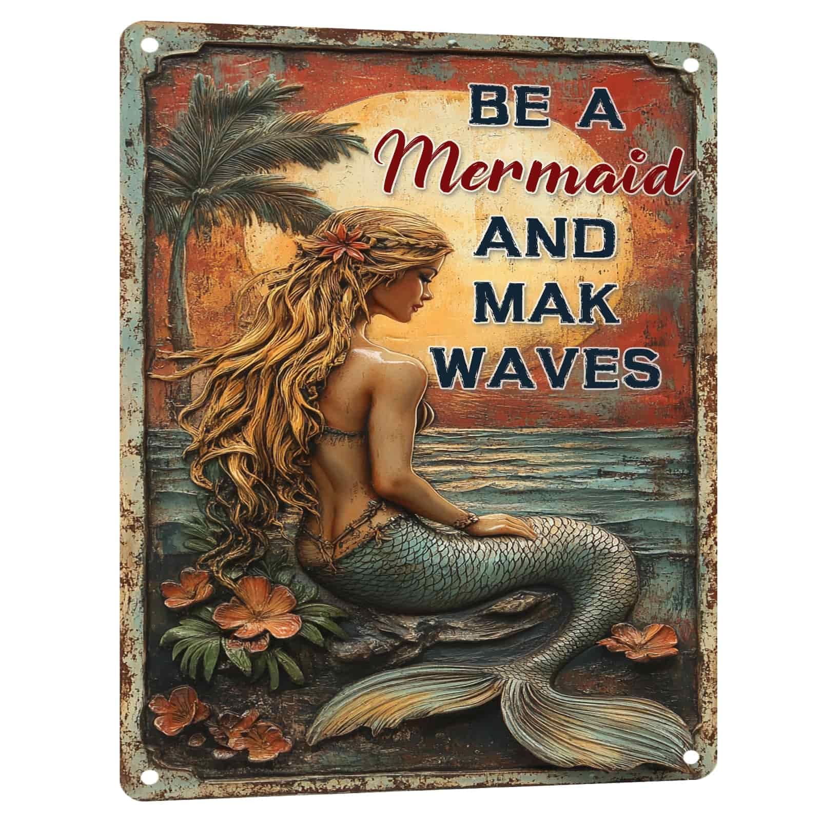 Mermaid Metal Tin Sign Vintage Mermaid Bathroom Decor Wall Art Rustic Funny Bathroom Sign for Home Restroom Washroom Decor 8x12 Inch