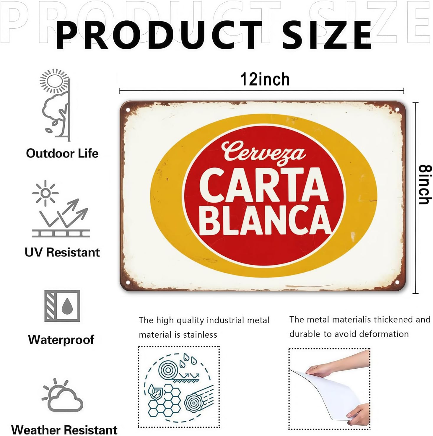 Cerveza Carta Blanca Vintage Mexican Beer Metal Tin Sign, Retro Wall Decor, 8 x 12 Inch, Rectangular