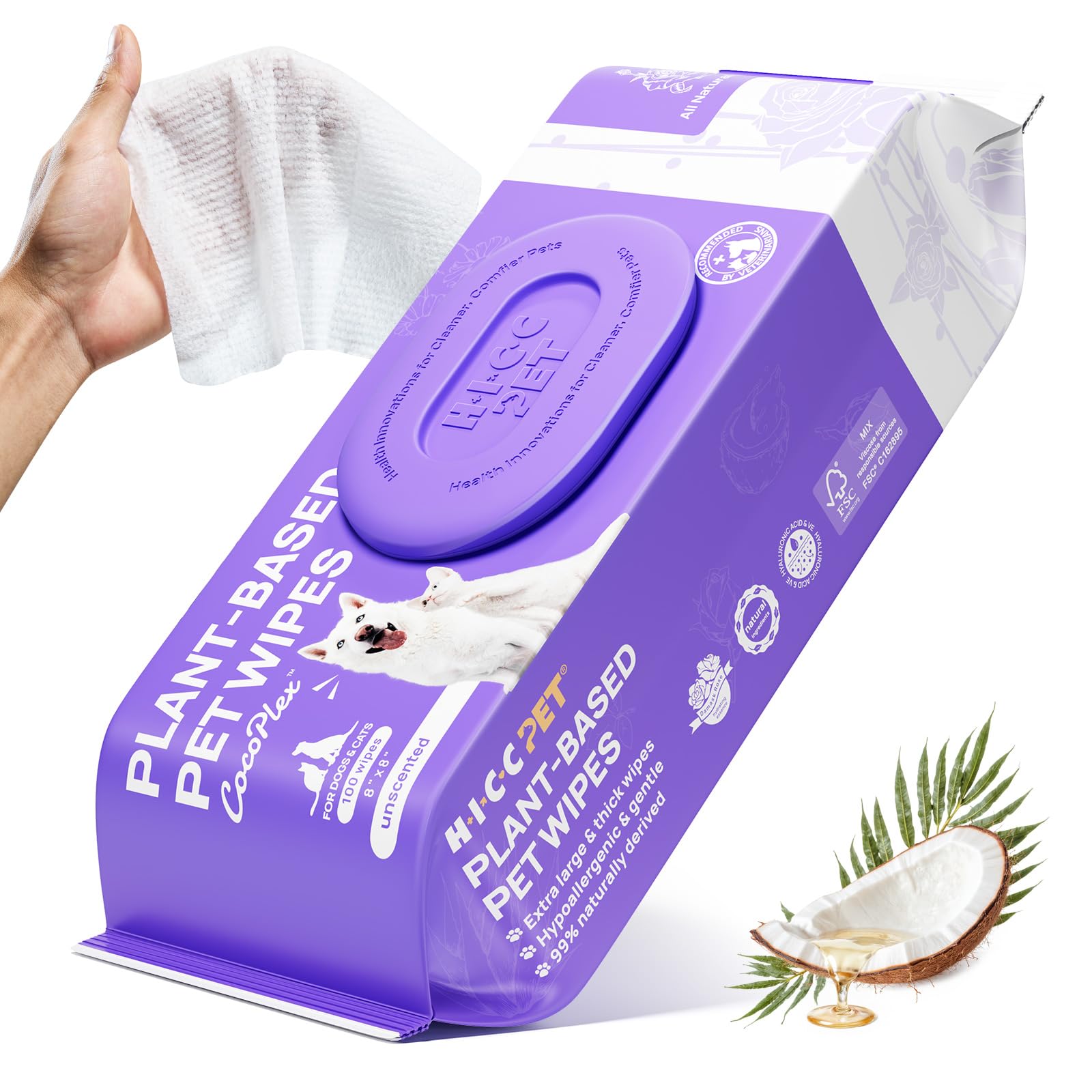 HICC PET Wipes for Dogs and Cats, Vet-Recommended Hypoallergenic Dog Wipes for Paws, Butt and Fur, Dog Cleaning Wipes & Dog Bath Wipes, Deodorizing Grooming Wipes for Dogs, Cats, Horse, 100 Count | Pet Wipes for Paws & Butt, Dog Bath Wipes, Deodorizing Cl