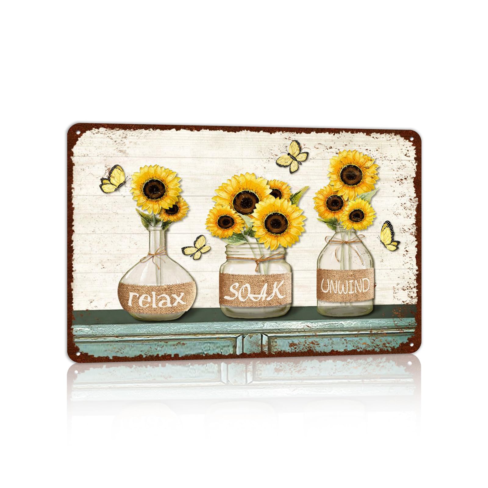 Vintage Farmhouse Bathroom Metal Tin Signs Rustic Flower Country Wall Art Decor 8X12 Inches