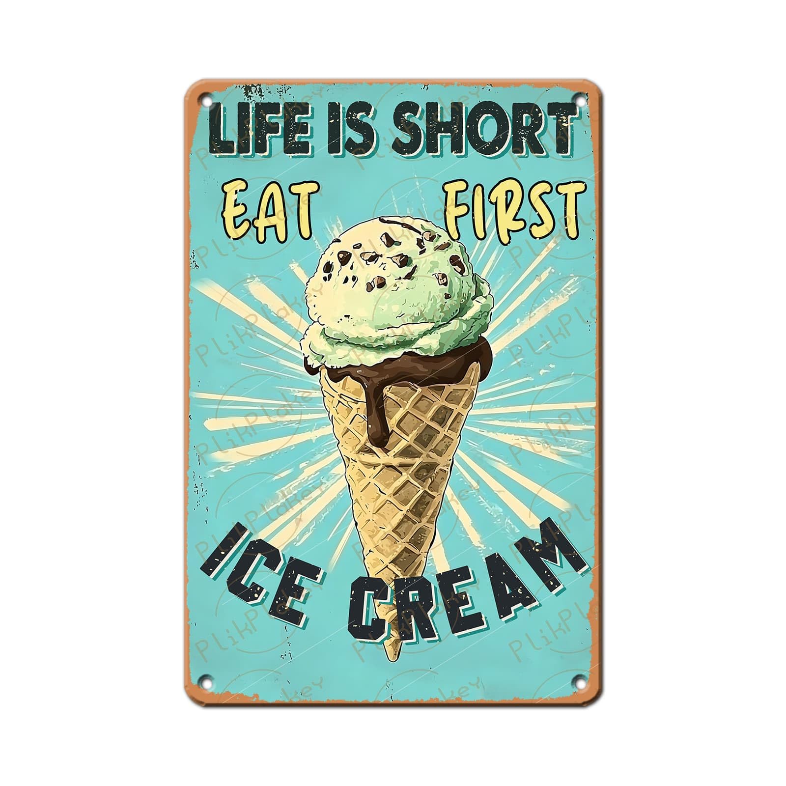 Vintage Metal Tin Sign Ice Cream Retro Sweet Food Diner Wall Decor Kitchen Cafe Bar Club Home Kids Room Living Room Dessert Store Hotel Poster 12x8 Inch