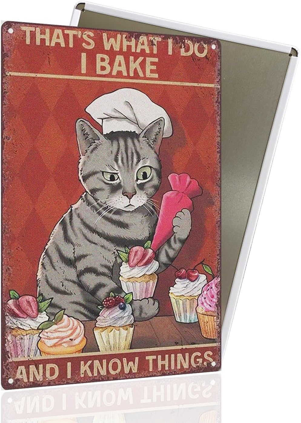Vintage Black Cat Metal Sign, That's What I Do I Bake And I Know Things Funny Cat Sign Wall Decor for Bedroom Bathroom Retro Metal Tin Sign, Metal Cat Sign Home Decor For Cat Lovers 8x12â€³