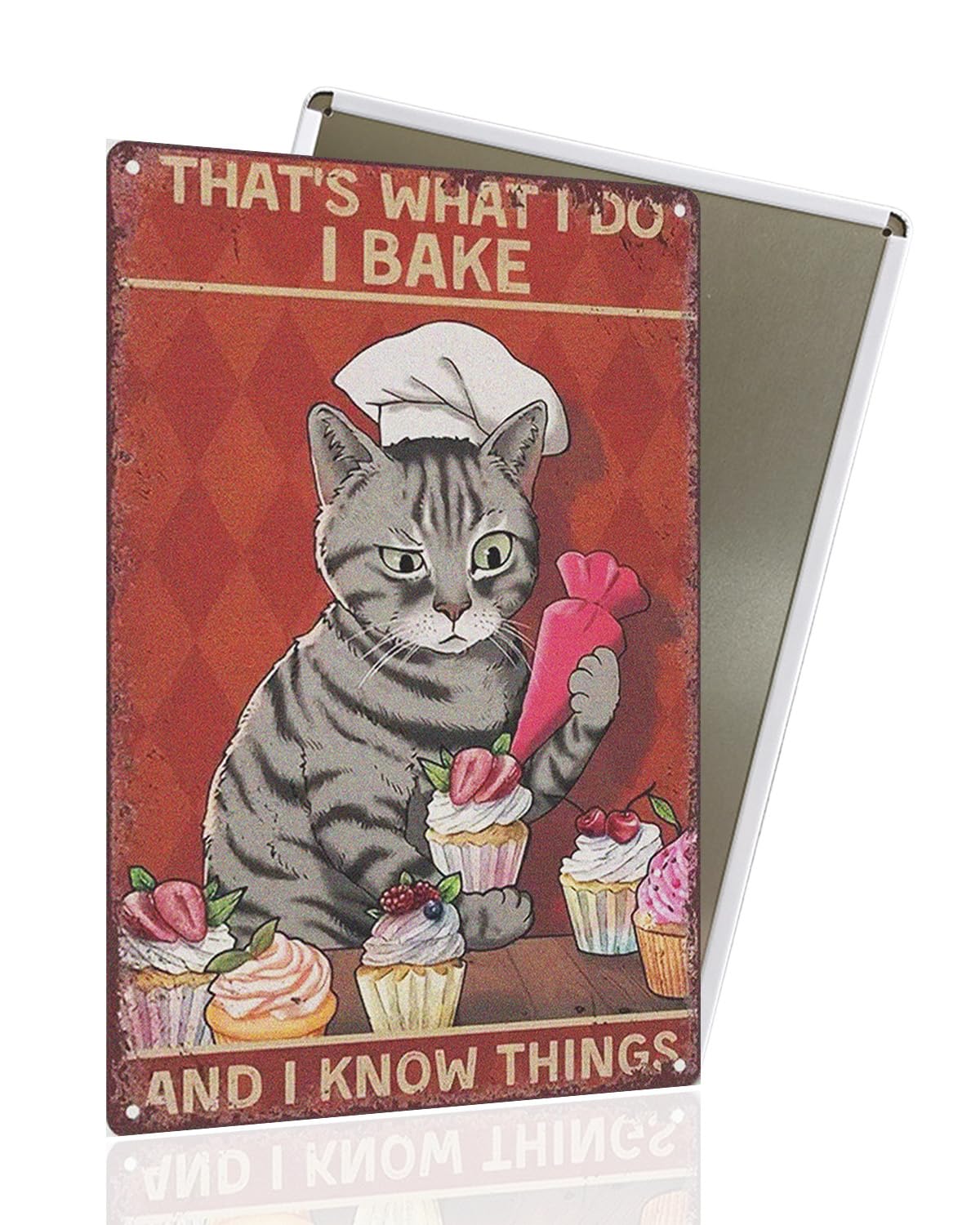 Vintage Black Cat Metal Sign, That's What I Do I Bake And I Know Things Funny Cat Sign Wall Decor for Bedroom Bathroom Retro Metal Tin Sign, Metal Cat Sign Home Decor For Cat Lovers 8x12â€³