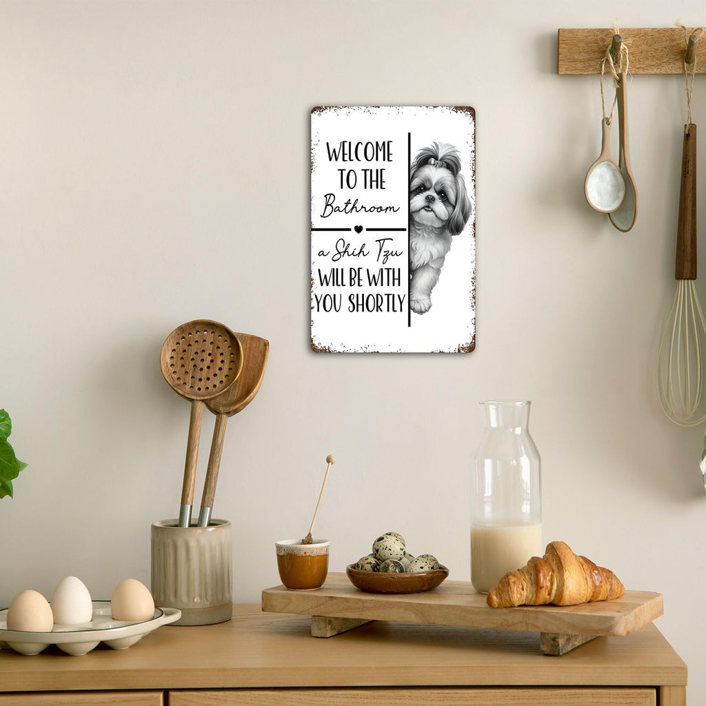 Funny Shih Tzu Dog Bathroom Metal Signs, Shih Tzu Lovers Gifts Tin Sin, Dog Lover Mom Dad Gifts Metal Wall Decor for Bathroom Washroom Restroom Toilet Decoration, 8x12 Inch