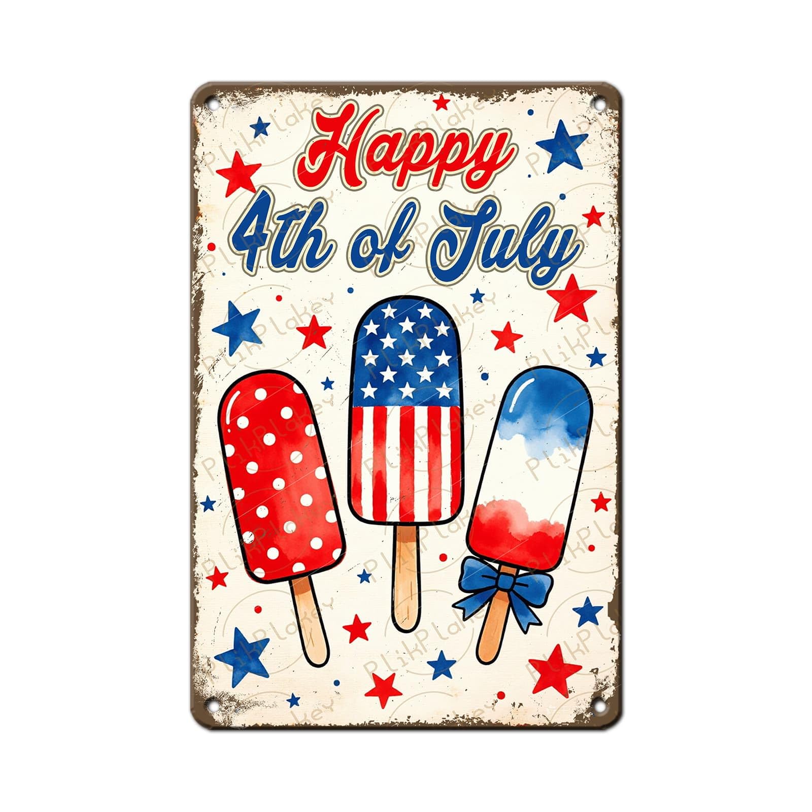 Patriotic 4th of July Tin Sign Happy Independence Day Popsicle Wall Art Vintage Retro Home Decor for Bar Living Room Bedroom Cafe Decoration 12x8 Inch