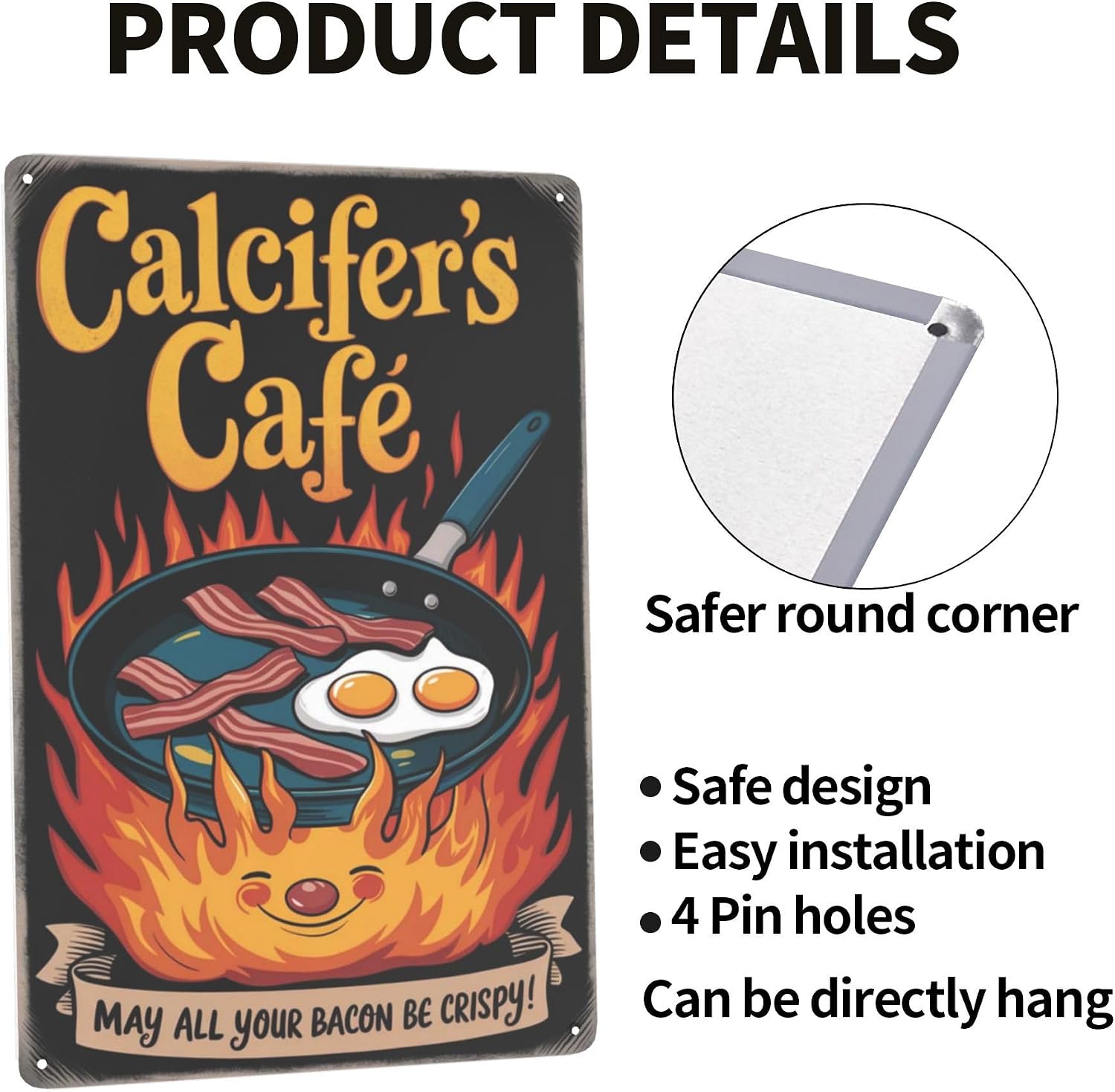 8x12 Inch Metal Sign Featuring Elegant Calcifers Cafe May All Your Bacon Be Crispy Funny Anime Kitchen Sign Decor With Distinctive Artistic Fonts For Residential Living Display