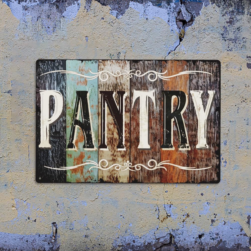 SUPERDANT Pantry Tin Signs Retro Rustic Wood Grain Metal Signs Wall Art Plaque Decor Rectangle Sign for Kitchen Pantry Room Farmhouse Home Bars Restaurants Cafe Pubs Wall Art
