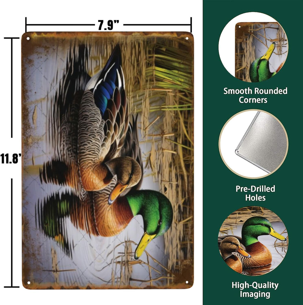 Two Mallard Ducks Swimming Metal Tin Signs Wild Birds Animal Tin Signs Ducks Tin Sign For Outdoor Indoor Lake Garden Country Bedroom Home 8x12 Inch