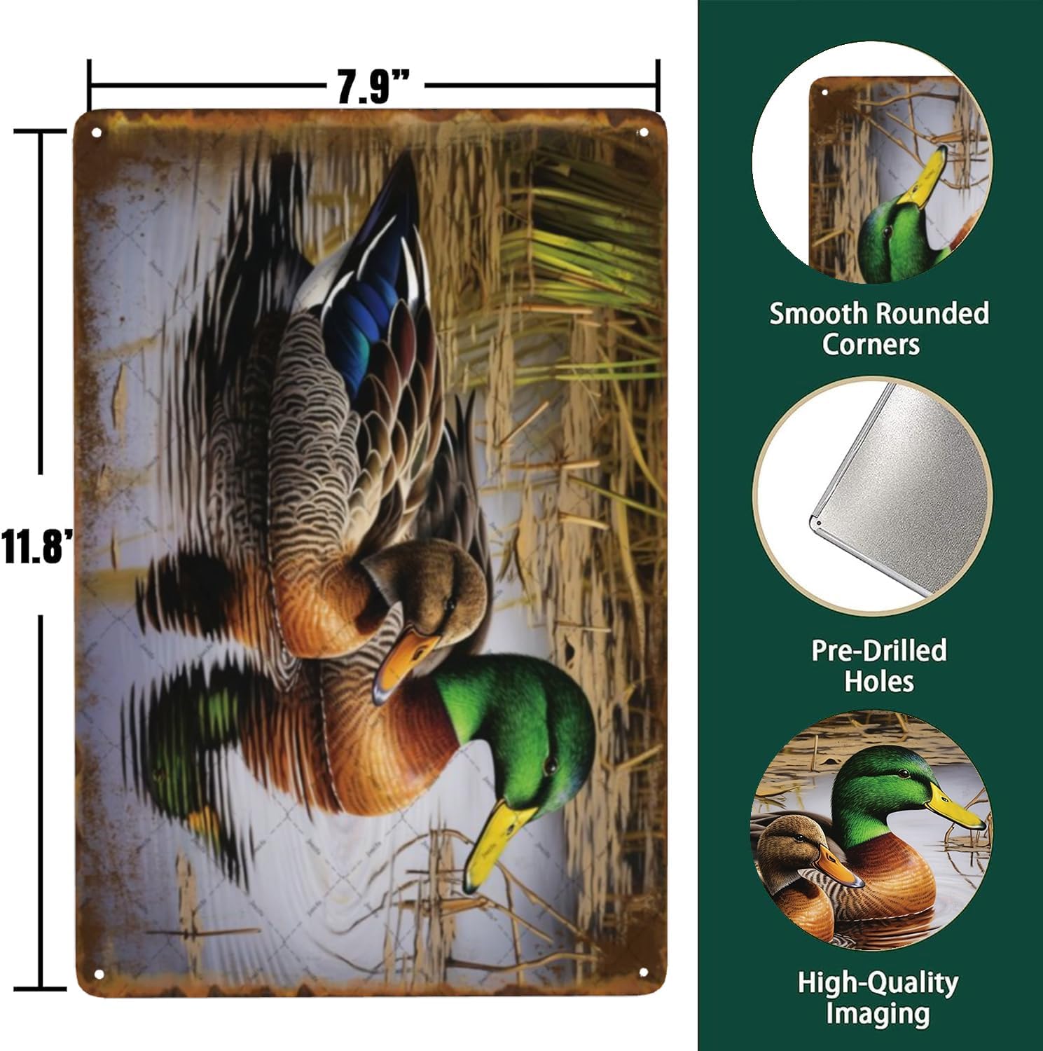 Two Mallard Ducks Swimming Metal Tin Signs Wild Birds Animal Tin Signs Ducks Tin Sign For Outdoor Indoor Lake Garden Country Bedroom Home 8x12 Inch