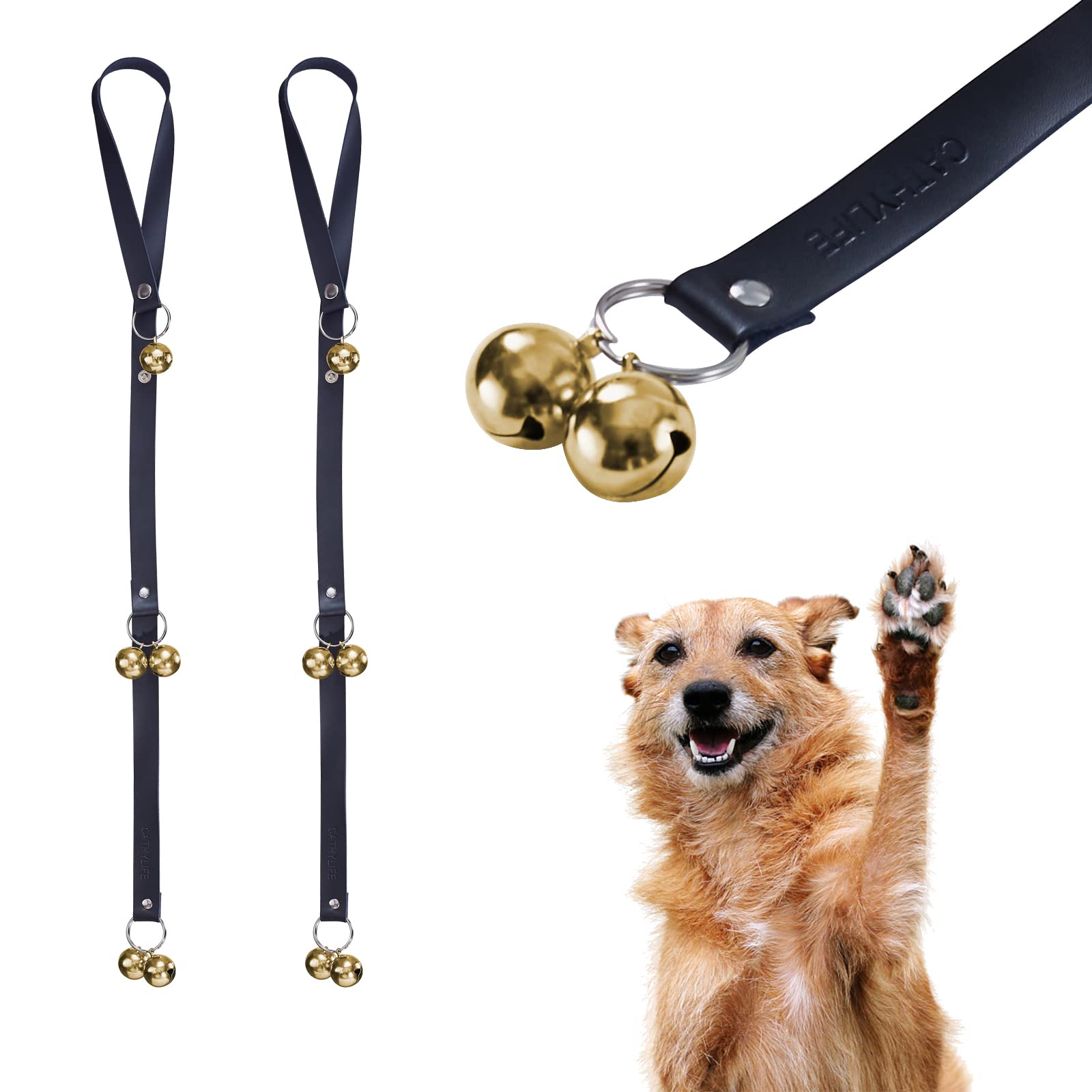 Leather Dog Doorbells for Door Knob, Adjustable Brass Potty Training Bells for Puppy to Go Outside, Easy Dog Door Bell for Potty Training