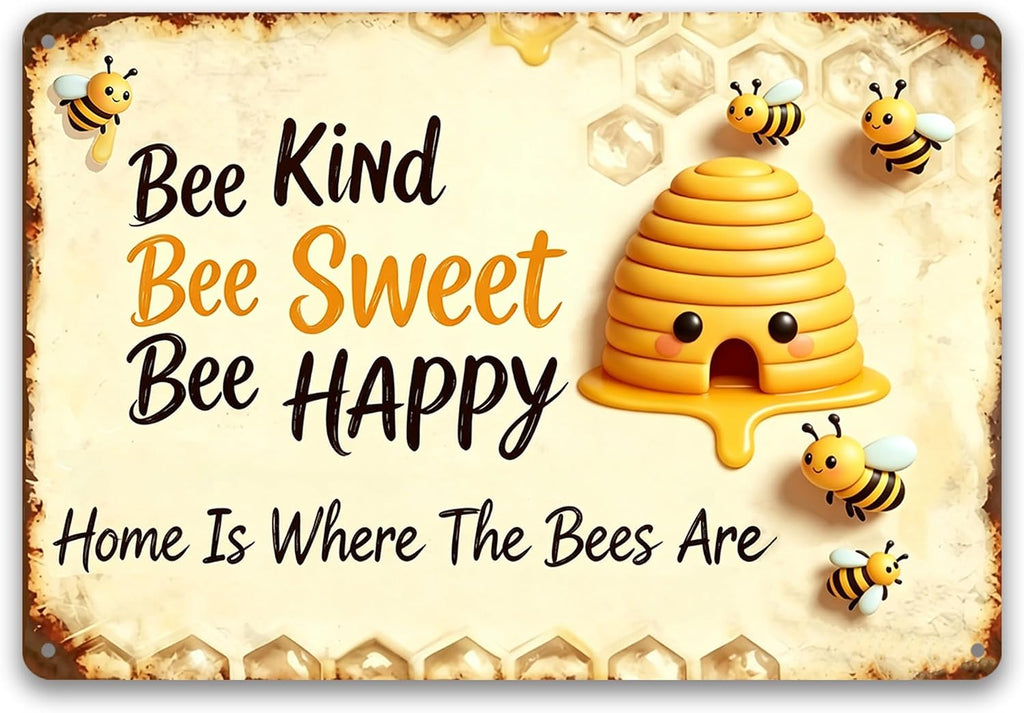 Bee Hive Aluminum Tin Sign, Inspirational Quote Wall Art, Rustic Farmhouse Decor for Home Kitchen Garden Porch, Waterproof Indoor Outdoor Plaque 12x8Inch