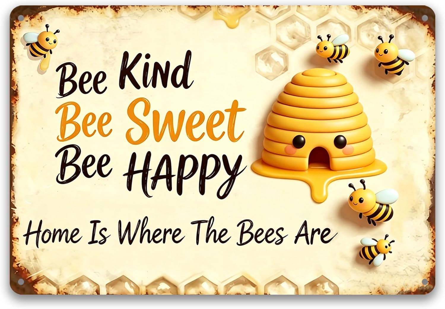 Bee Hive Aluminum Tin Sign, Inspirational Quote Wall Art, Rustic Farmhouse Decor for Home Kitchen Garden Porch, Waterproof Indoor Outdoor Plaque 12x8Inch