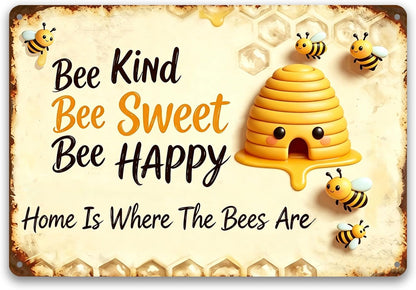 Bee Hive Aluminum Tin Sign, Inspirational Quote Wall Art, Rustic Farmhouse Decor for Home Kitchen Garden Porch, Waterproof Indoor Outdoor Plaque 12x8Inch