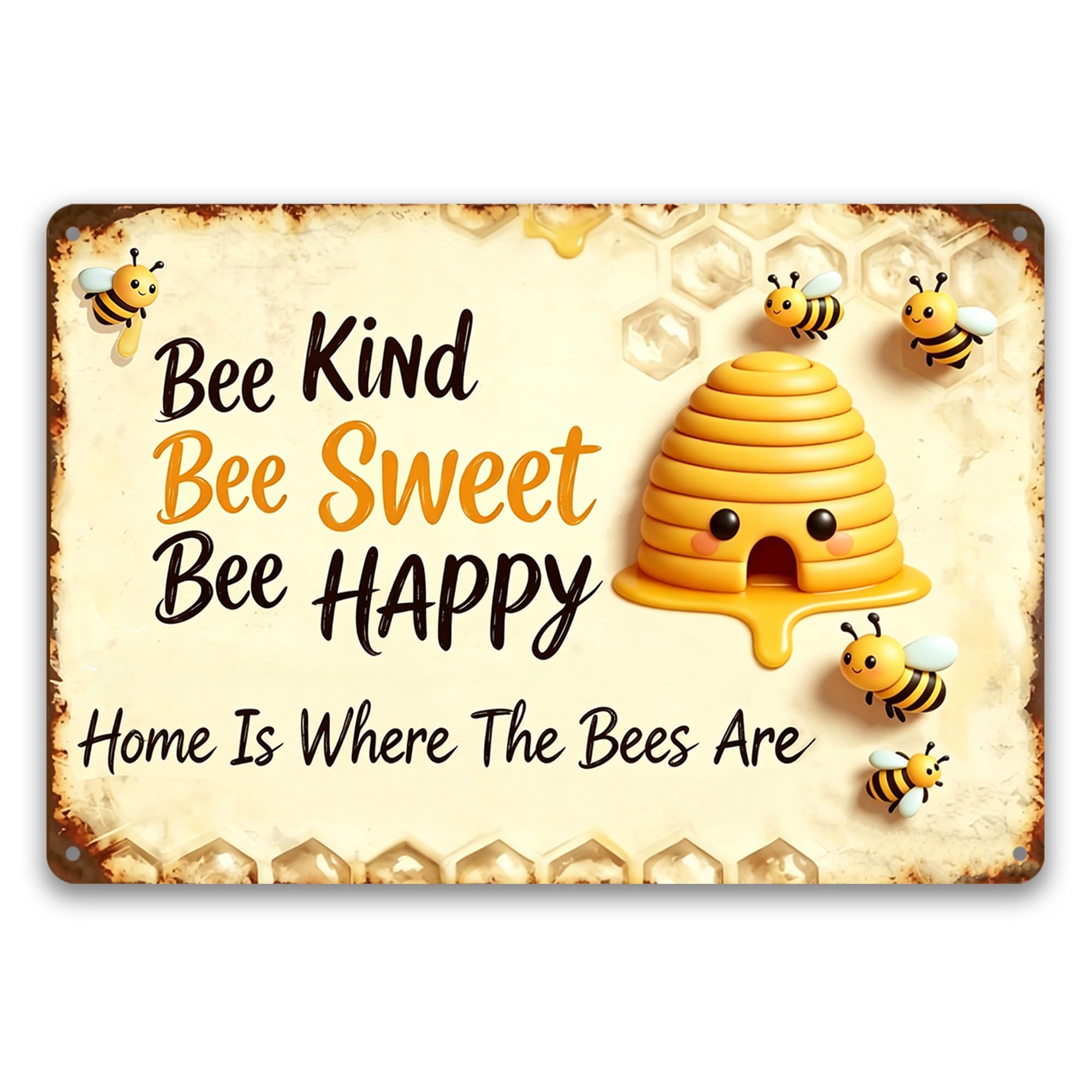 Bee Hive Aluminum Tin Sign, Inspirational Quote Wall Art, Rustic Farmhouse Decor for Home Kitchen Garden Porch, Waterproof Indoor Outdoor Plaque 12x8Inch