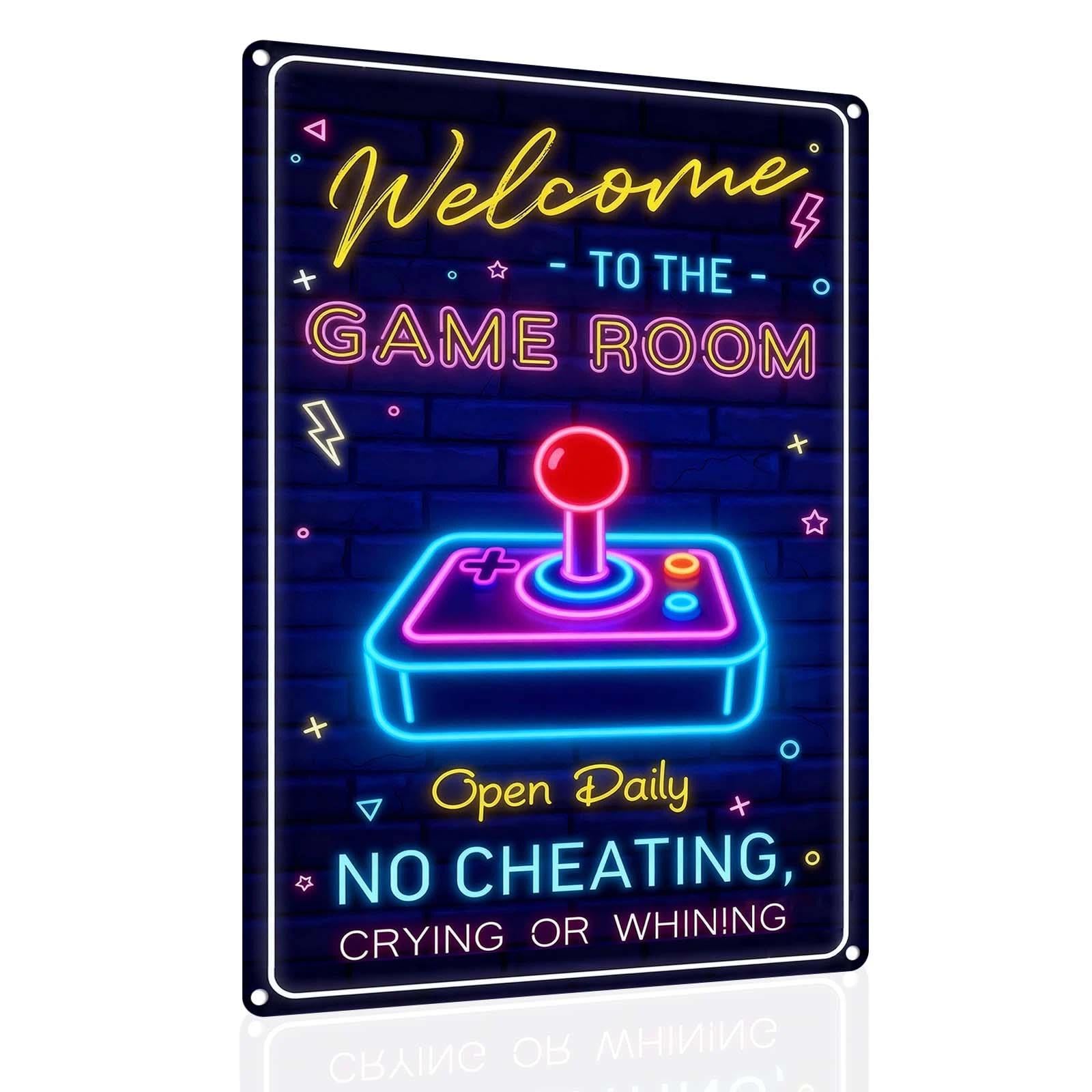 Gaming Room Metal Signs Decor- Cool Metal Tin Sign Wall Art Decor"Welcome to the Game Room", Gamer Room Tin Sign Gift for Boy, Girl, Boyfriend,12x8 inch