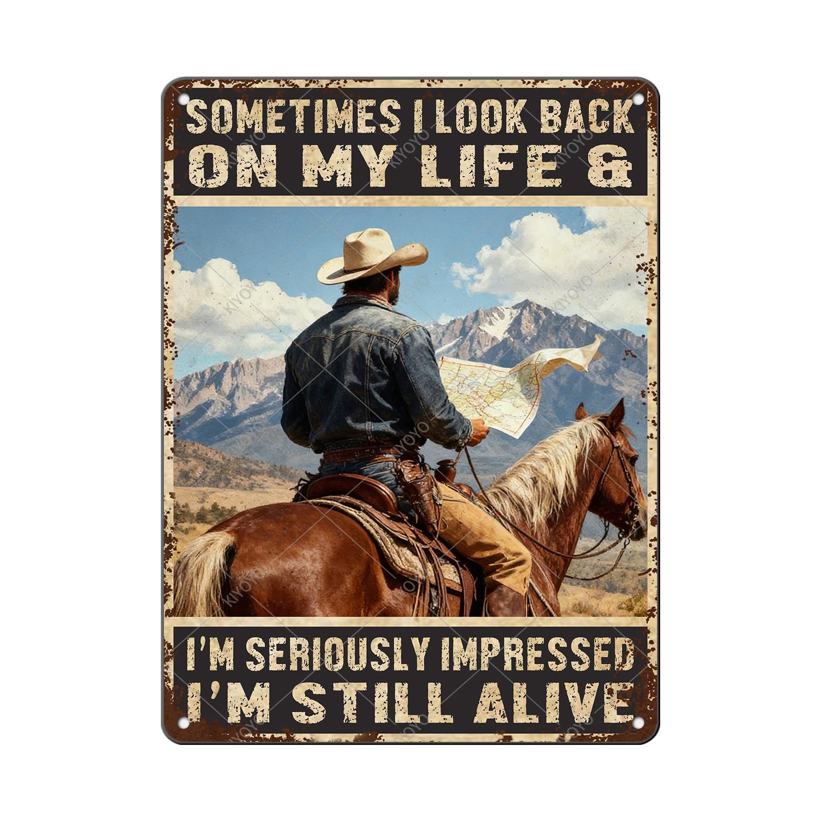 Vintage Metal Tin Sign You Don't Stop Riding When You Get Old Retro Wall Art Decor Woman Riding Horse Under Moon 12x8 Inch
