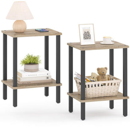 TUTOTAK End Table, Set of 2, Side Table, Nightstand, 2-Tier Storage Shelf, Sofa Table for Small Space, Living Room, Bed Room TB01BK035