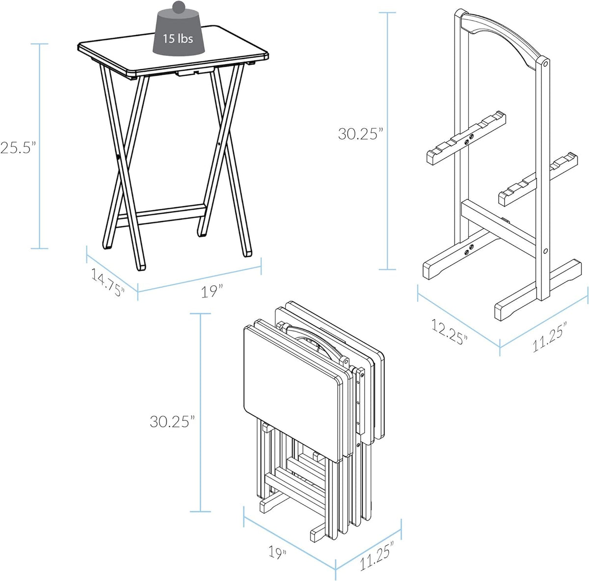Casual Home 660-40 Tray Table Set, Natural, 14.75 in x 19 in x 25.5 in, 5 Piece