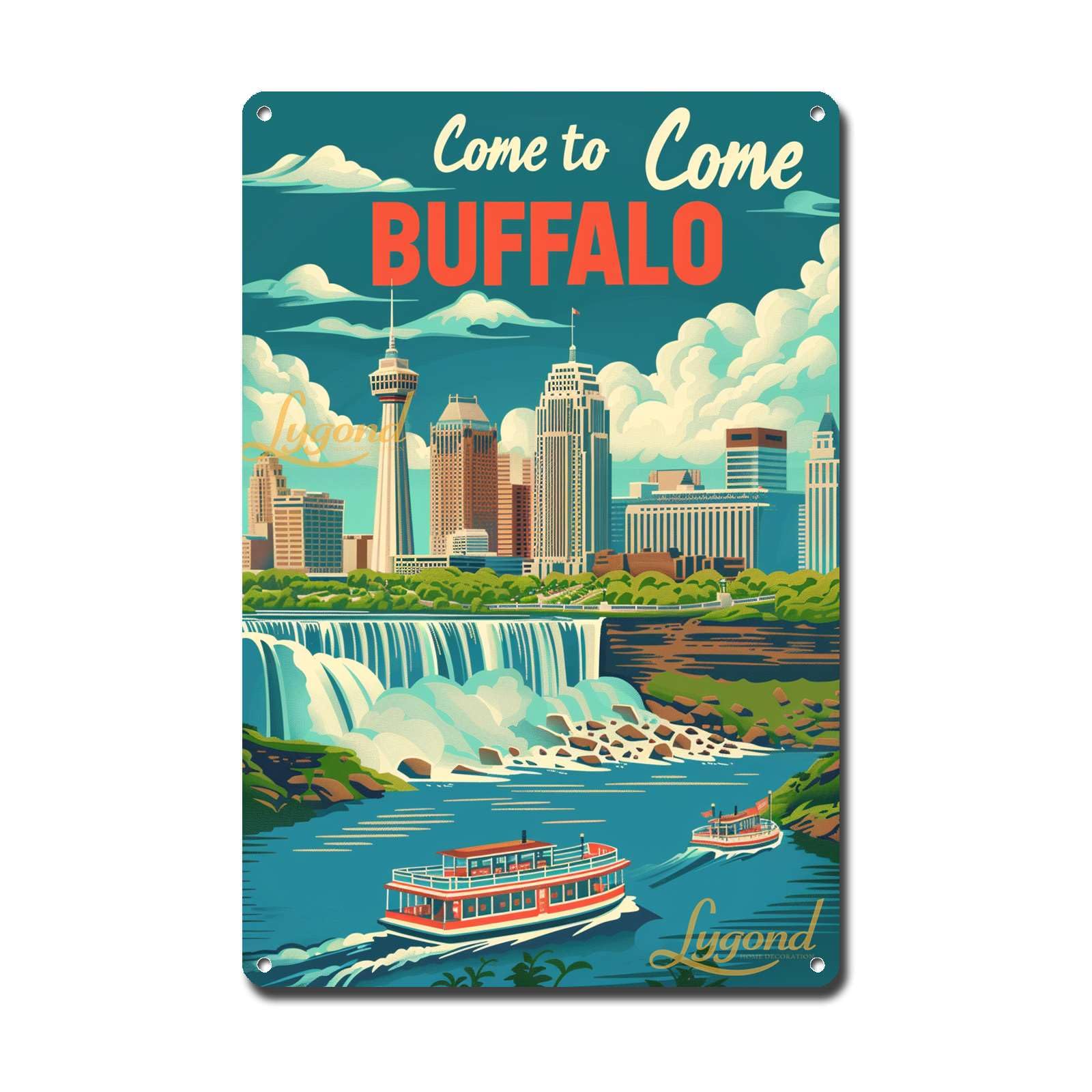 Lygond Metal Sign Tin Sign Vintage Wall Art Come to Chicago Travel Greenhouse Decor for Gift 8×12 Inches