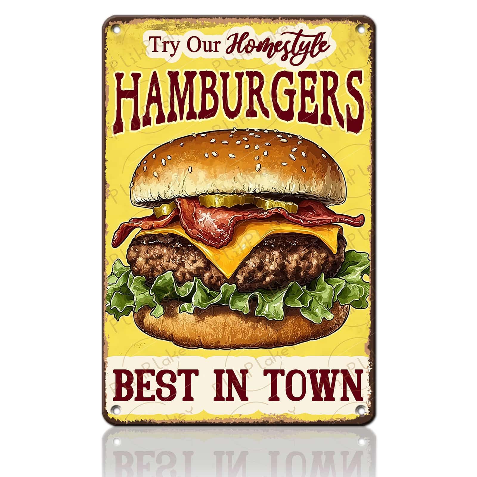 Best in Town Beef Hamburgers Retro Metal Tin Sign Vintage Wall Decor Bar Fast Food Shop Restaurant Kitchen Snack Truck Pub Coffee Home Poster 12x8 Inch