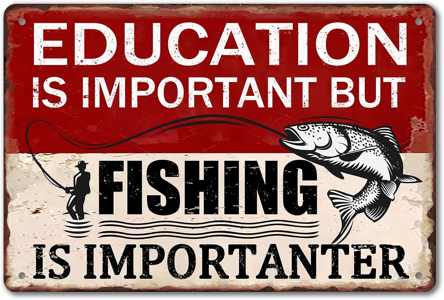 Funny Fishing Metal Tin Signs Vintage Fishing Sign Lake House Decor For Home Education Is Important But Fishing Is Importanter Sign 8x12 Inch