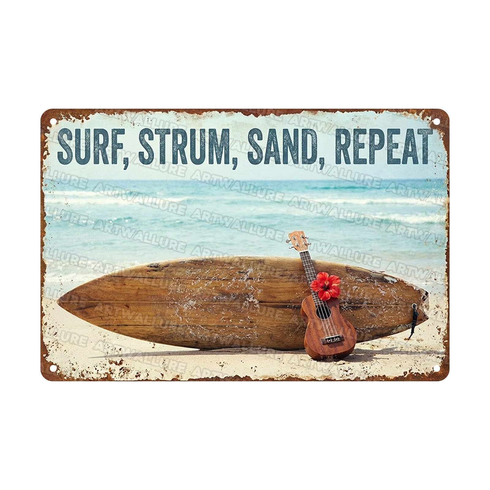 Acoustic Guitar Metal Tin Sign Nature Scenery Music Decor Vintage Wall Art Gift for Guitar Player Camping Lover 8x12Inch
